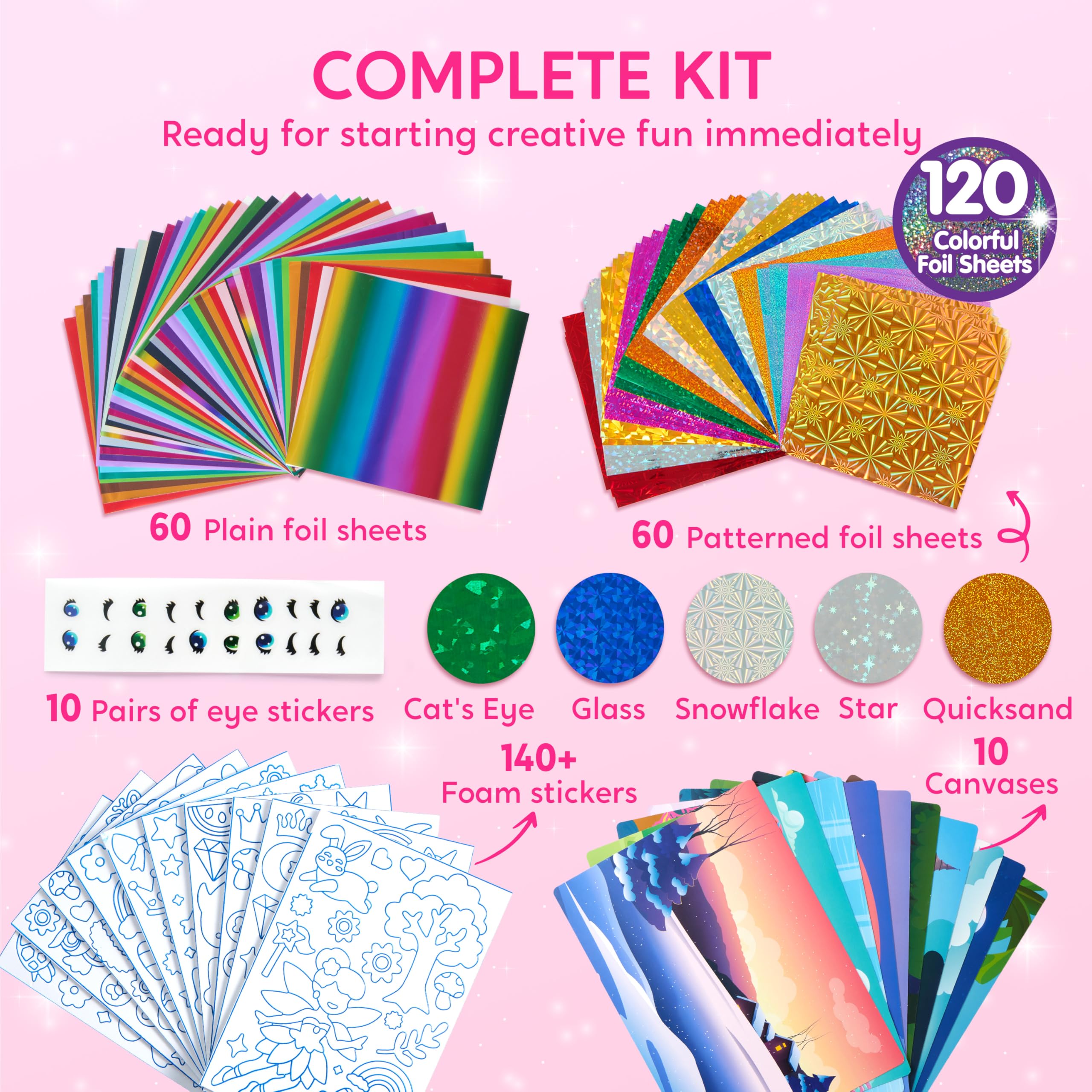 Klever Kits Kit artistico in lamina per bambini, forniture artistiche e artigianali, colorazione senza disordine, adesivi in schiuma laminata, giocattoli da viaggio creativi, regali di compleanno per