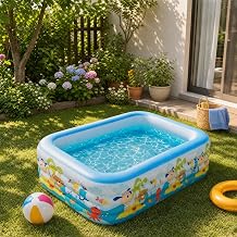 Heavy Duty 4-Ring Inflatable Family Pool 82x53x26 Inches Blow Up Swimming Pool for Backyard Garden Summer Water Party