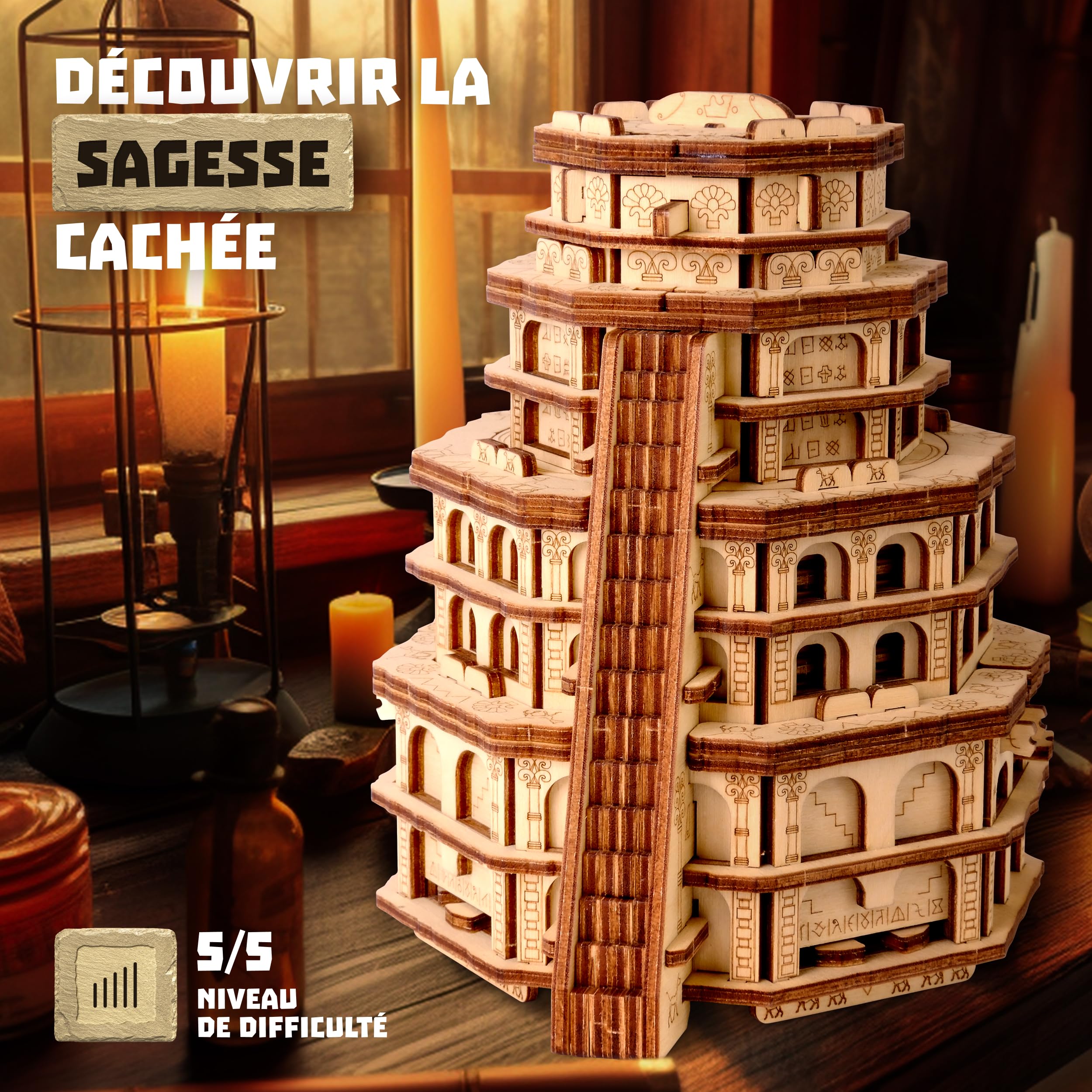 ESC WELT Quest Tower - Jeu de Puzzle Évasion 3D - Casse-tête Cérébral pour Adultes & Adolescents - Jeu d'Évasion Écologique en Bois - Jeu de Réflexion avec Compartiment Caché - Jeux de Société Puzzle