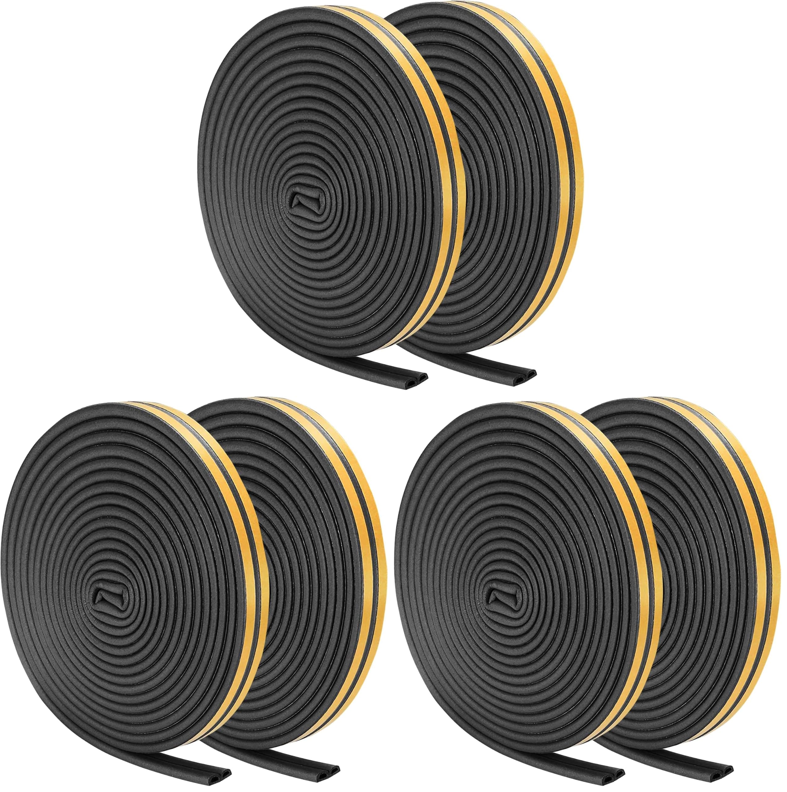 Weather Stripping Seal Strip Tape, Doors Windows Frame Self Adhesive D Type Foam Sealing Tape, 65.6Ft Rubber Soundproof Insulation Cell Foam Stripping, Black (Pack of 3)