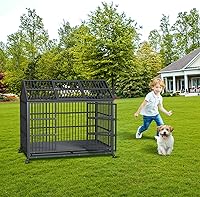 Vista 8 de 52inch Pointed Top Sliding Rail Dog Cage with Dual Doors, Folding Heavy Duty Metal Kennel, Portable with 360° Casters, Removable Tray, Secure Lock