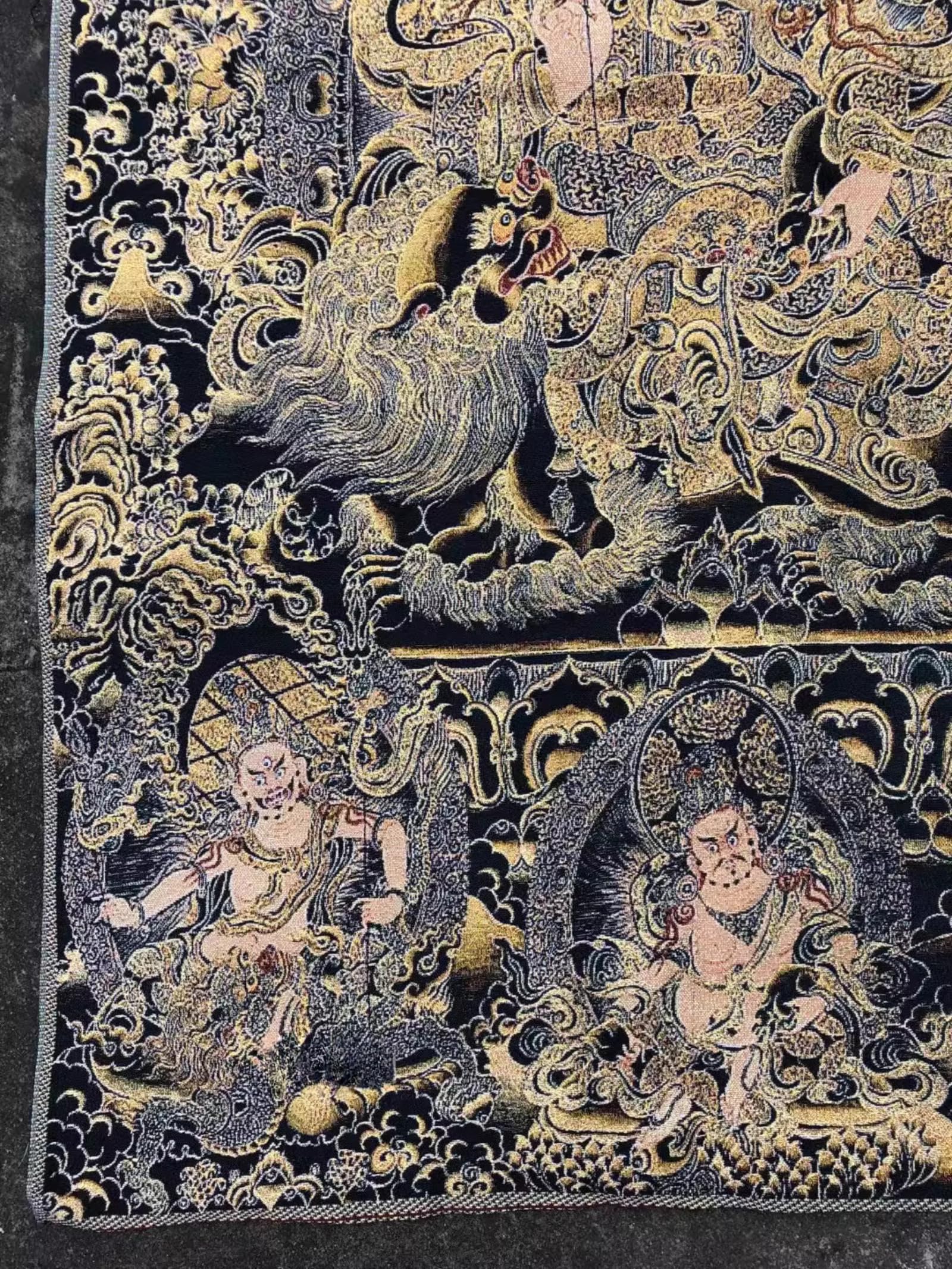 FENNYYAR Vaishravana Thangka Stickerei Brokat, 90 cm, Eingangshalle, tibetische Wandmalerei, Dekoration