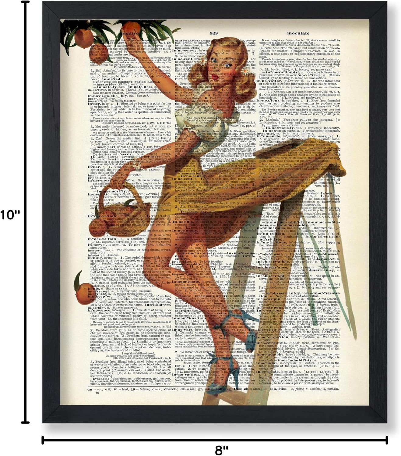 Poster Master Dictionary Art Poster - Retro Pin-Up Girl Print - Picking Peaches Art - Gift for Her, Women - Classic Wall Decor for Kitchen, Restaurant, Bedroom, Office - 8x10 UNFRAMED Wall Art