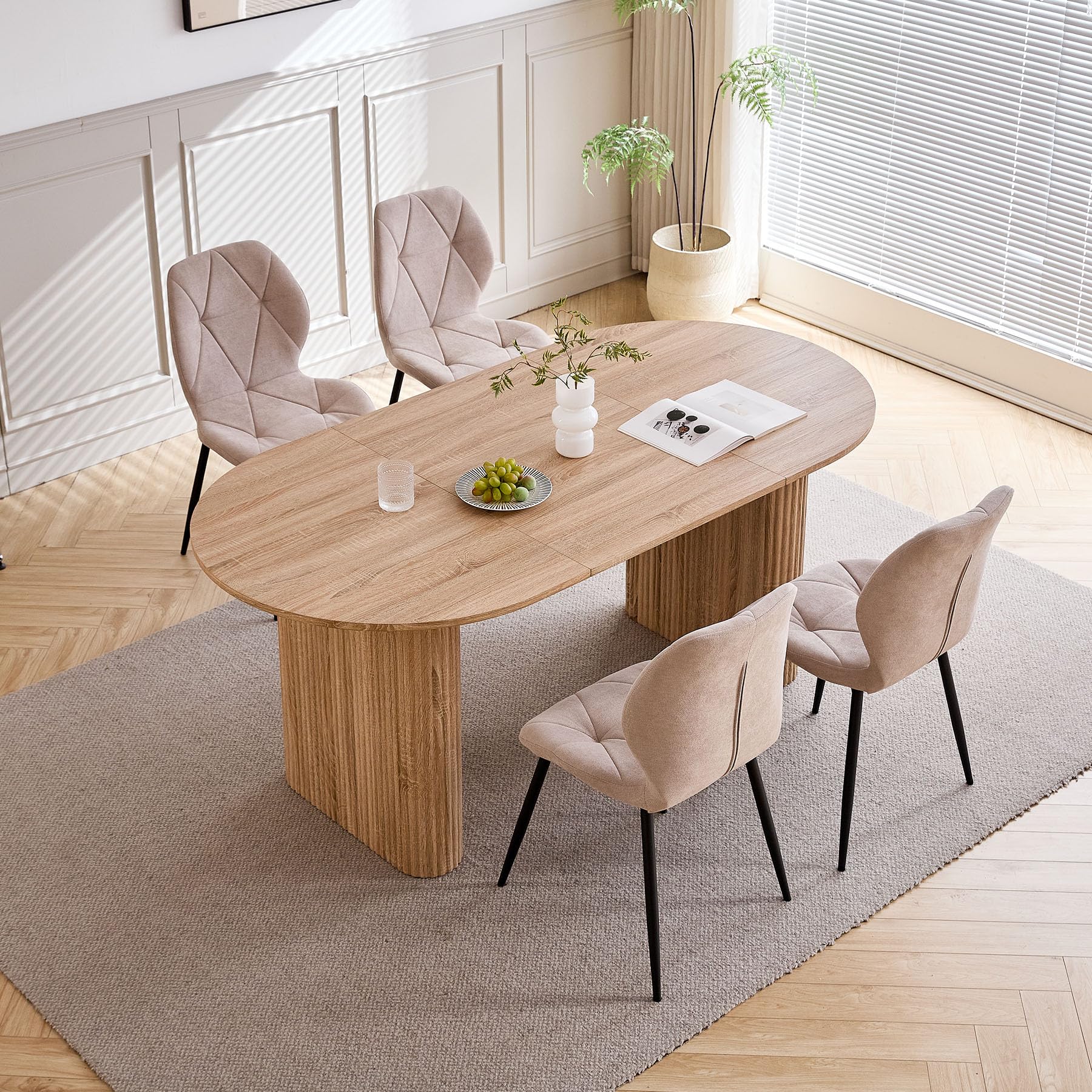 Mesa de Comedor Ovalada Grande de 180 x 90 cm, Mesa de Cocina Rústica con Tablero de MDF (Acabado de veta de Madera) y Patas Elípticas para Hogar, Restaurante y Oficina (Natural)