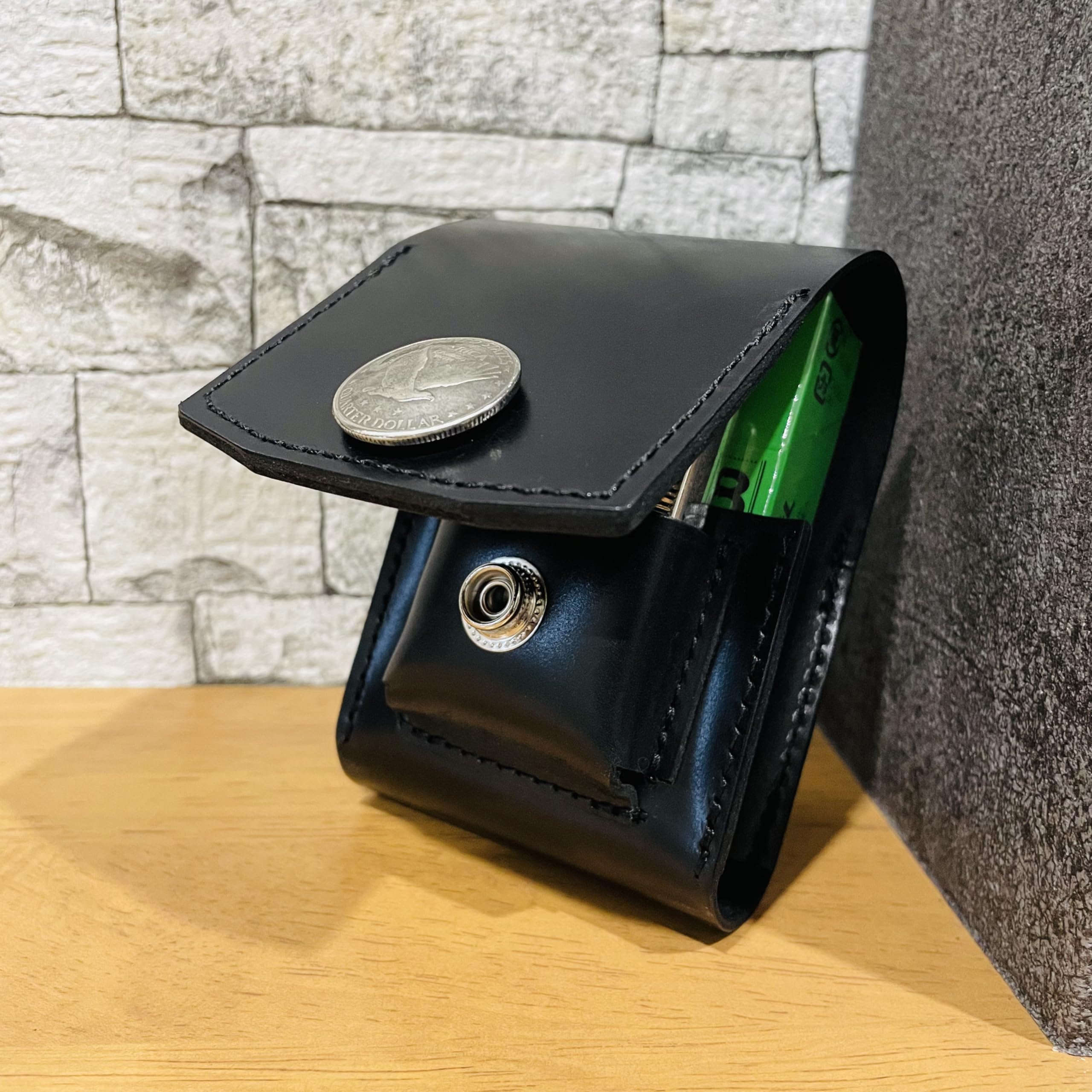 Amazon | 【本革レザー】ジッポ収納付きタバコケース (黒（ベルト通し