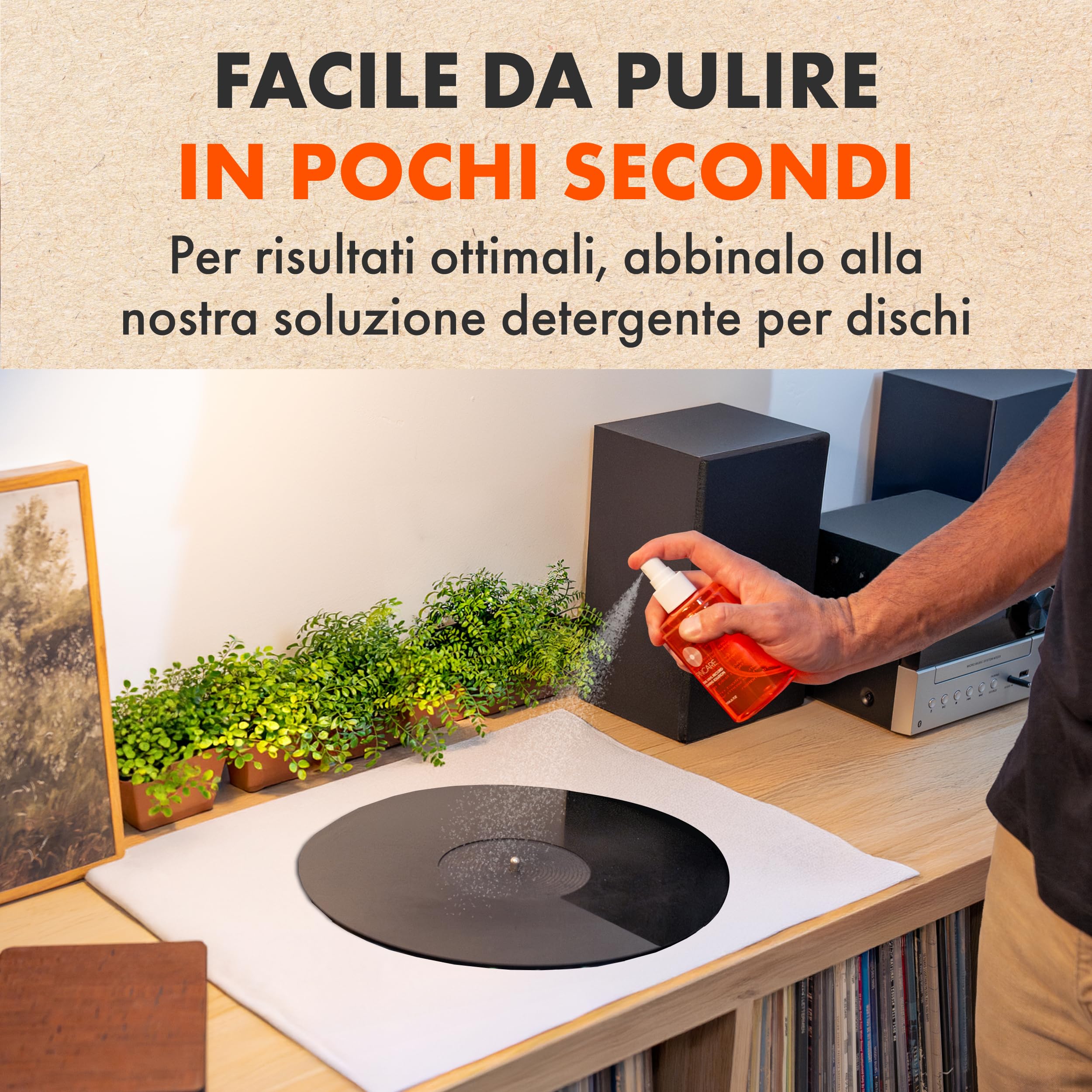 Tappetino acrilico nero per giradischi | SPINCARE Premium 4 mm Slipmat Giradischi | Migliora il suono dei vinili | Copri giradischi Hi-Fi per lettore dischi in vinile