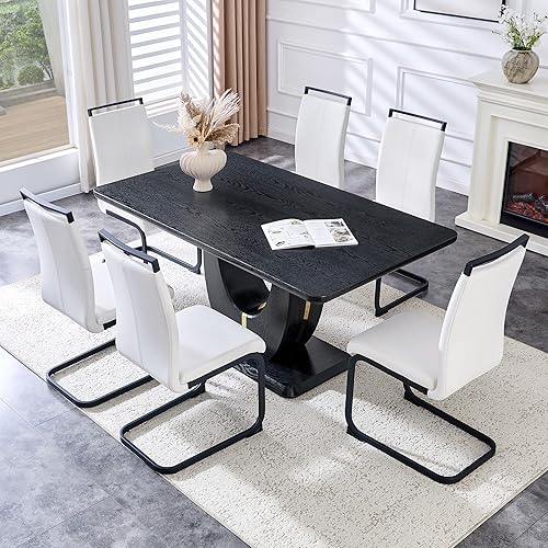 Miniatura 36 de JUFU Juego de mesa de comedor moderno para 6, juego de mesa de cocina de 63 pulgadas con mesa de mármol sintético y 4 sillas tapizadas de piel