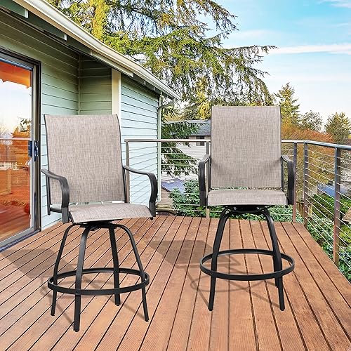 Miniatura 6 de Shintenchi Juego de 2 taburetes de bar giratorios para patio, taburetes de bar de altura al aire libre y sillas de bar con respaldo alto, sillas de