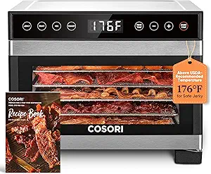COSORI Food Dehydrator for Jerky, 176ยฐF Temperature Control, 5 Stainless Steel Trays Dryer Machine, 4 Presets, 48H Timer, for Dog Treats, Meat, Fruit, Veggies, Snacks, Recipe Book Included