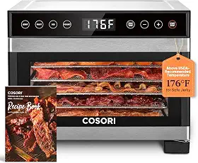 COSORI Desidratador de alimentos para carne secadora, controle de temperatura de 80 °C, máquina de secar 5 bandejas de aço inoxidável, 4 predefinições, temporizador 48H, para petiscos de cachorro,