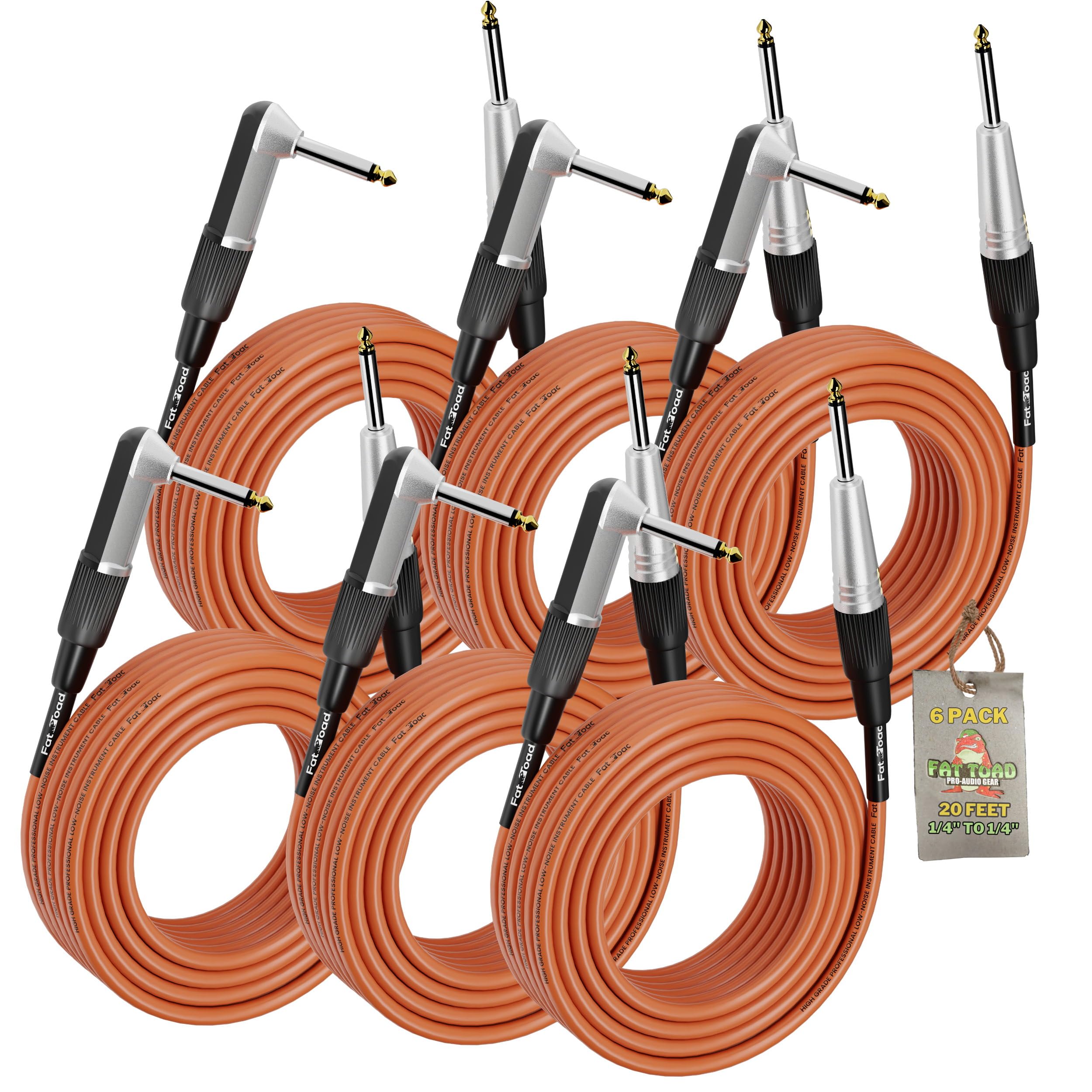 Fat Toad Gitarrenkabel (Orange-PRO-Serie), 6 m, rechtwinklig, 0,6 cm auf TS, gerades Ende, Instrumentenkabel, 20 AWG Draht für Pedale, Bass, Verstärker und Studio, 6 m