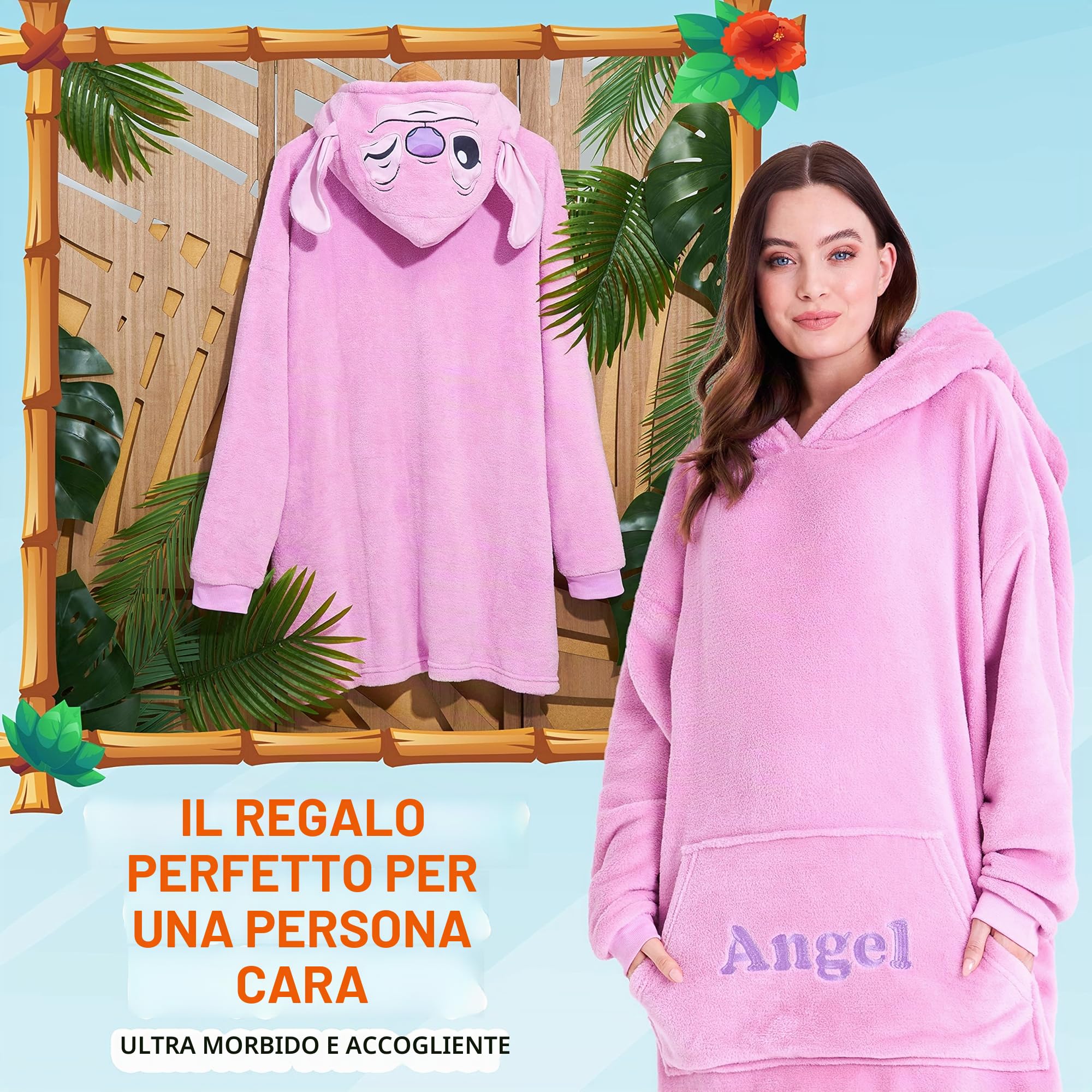 Disney Stitch Felpa Donna con Cappuccio Coperta Indossabile Oversize in Pile Ragazza Confortevole e Morbido Idea Regalo