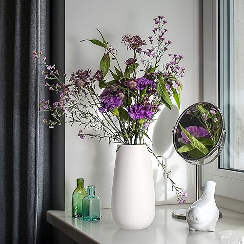 Miniatura 2 de D'vine Dev VS-TW-10SW - Jarrón moderno de cerámica blanca de 10 pulgadas, con forma ovalada, textura granulada con caja de diseño empaquetada,