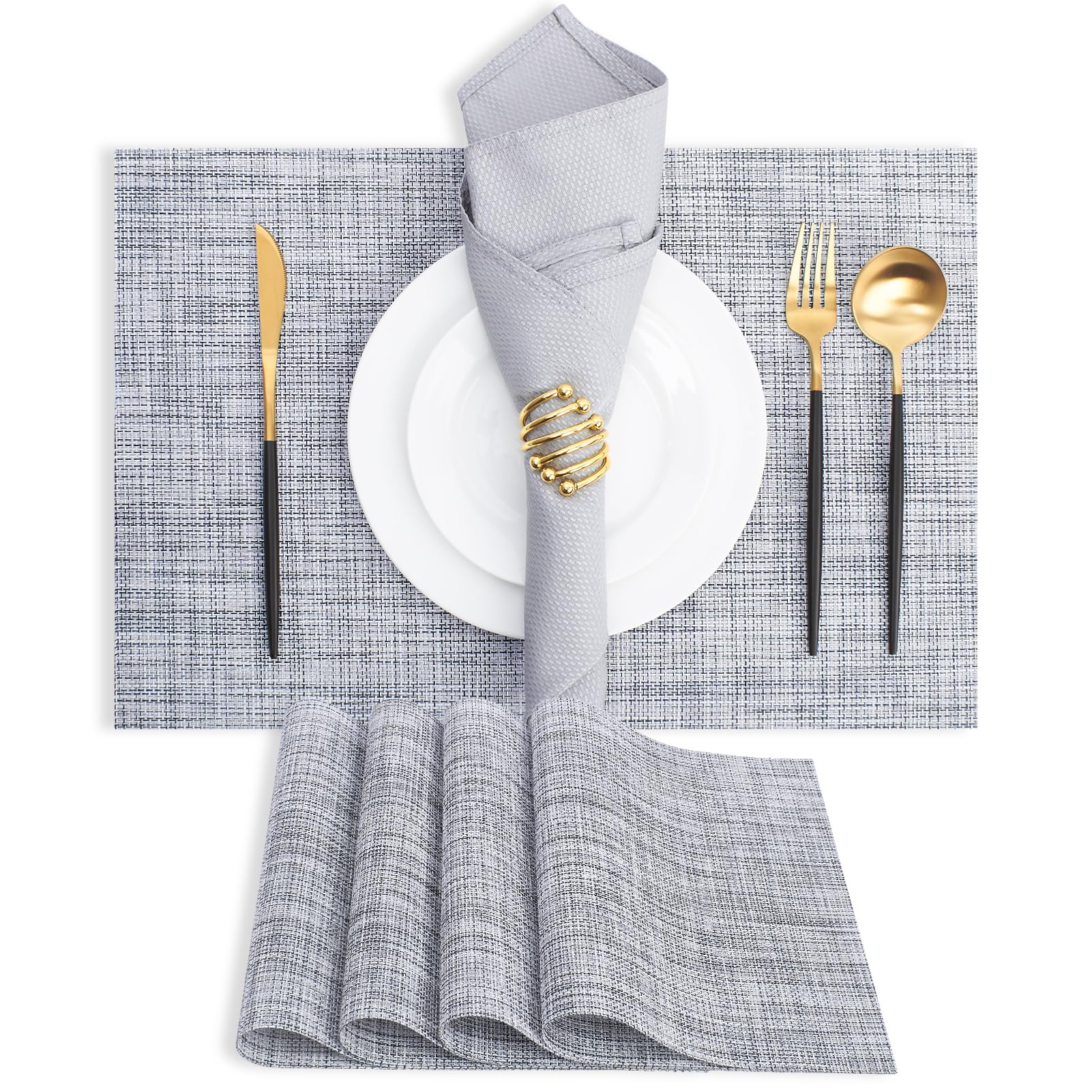 MOSAYT Plastic/Vinyl Placemats Set of 4 - Woven Heat Resistant Place Mats, Washable Outdoor Patio Table Mats for Kitchen/Dining/Party(12 x 18 inch,