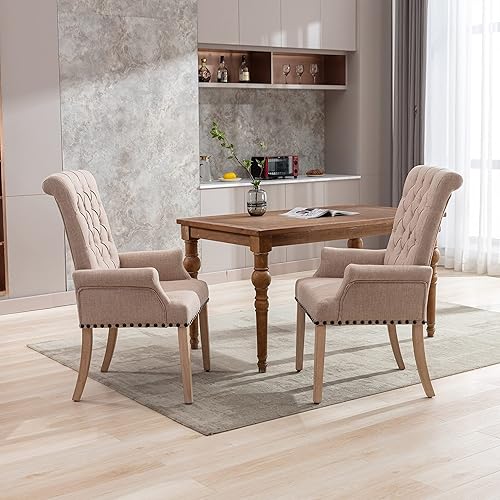 Miniatura 15 de Sillas de comedor con brazos, tapizadas con respaldo alto y patas de madera de roble Untique para cocina, restaurante, habitación y dormitorio