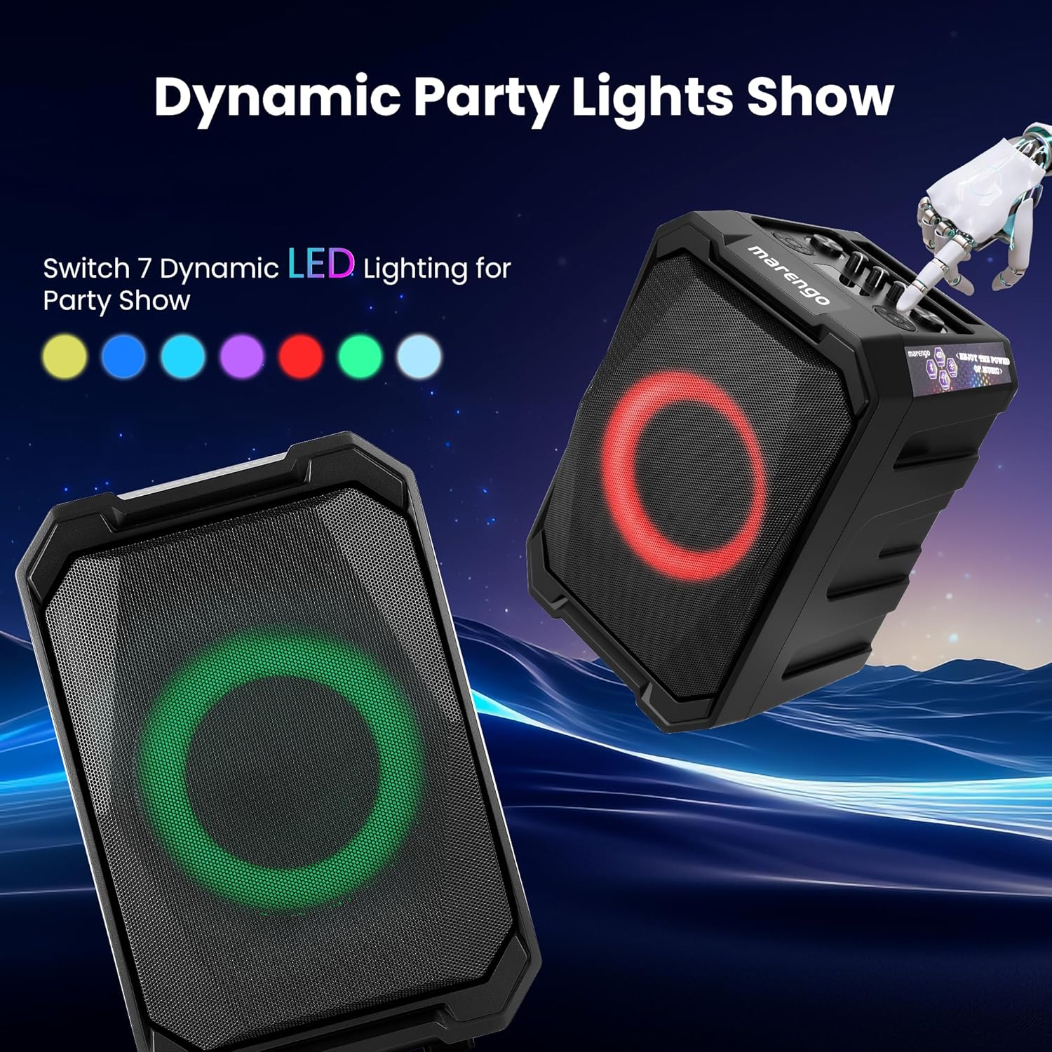 Karaoke Machine with 2 Wireless Microphones, Portable Bluetooth Party Karaoke Speaker with LED Lights, Bass/Treble Adjustment, TWS, 800W(Peak) PA System for Home Party, Supports USB/AUX/REC/Mic-in - Image 3