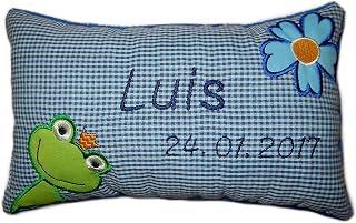 Blaues Schmusekissen * Kuschelkissen * Frosch * mit Namen Bestickt * 17 x 29 cm * SK-bl_0101