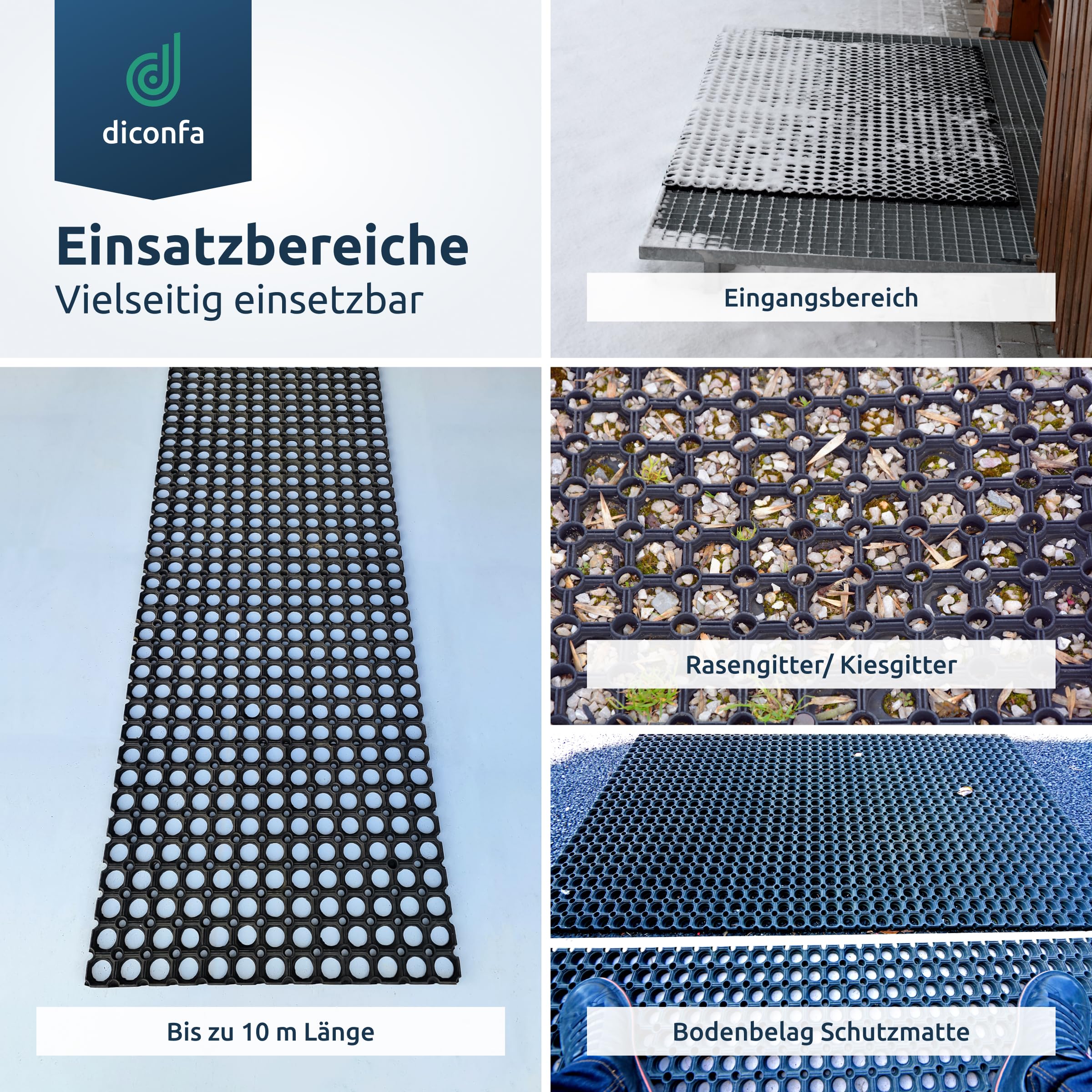 diconfa Ringgummimatte NACH MAß - BREITE: 400mm bis 1500mm - LÄNGE: 0,2m bis 10m ==> 1m x 0,96m (100cm x 96cm) - Schmutzfangmatte rutschfest Paddockmatte Gummimatte Lochmatte Wabenmatte