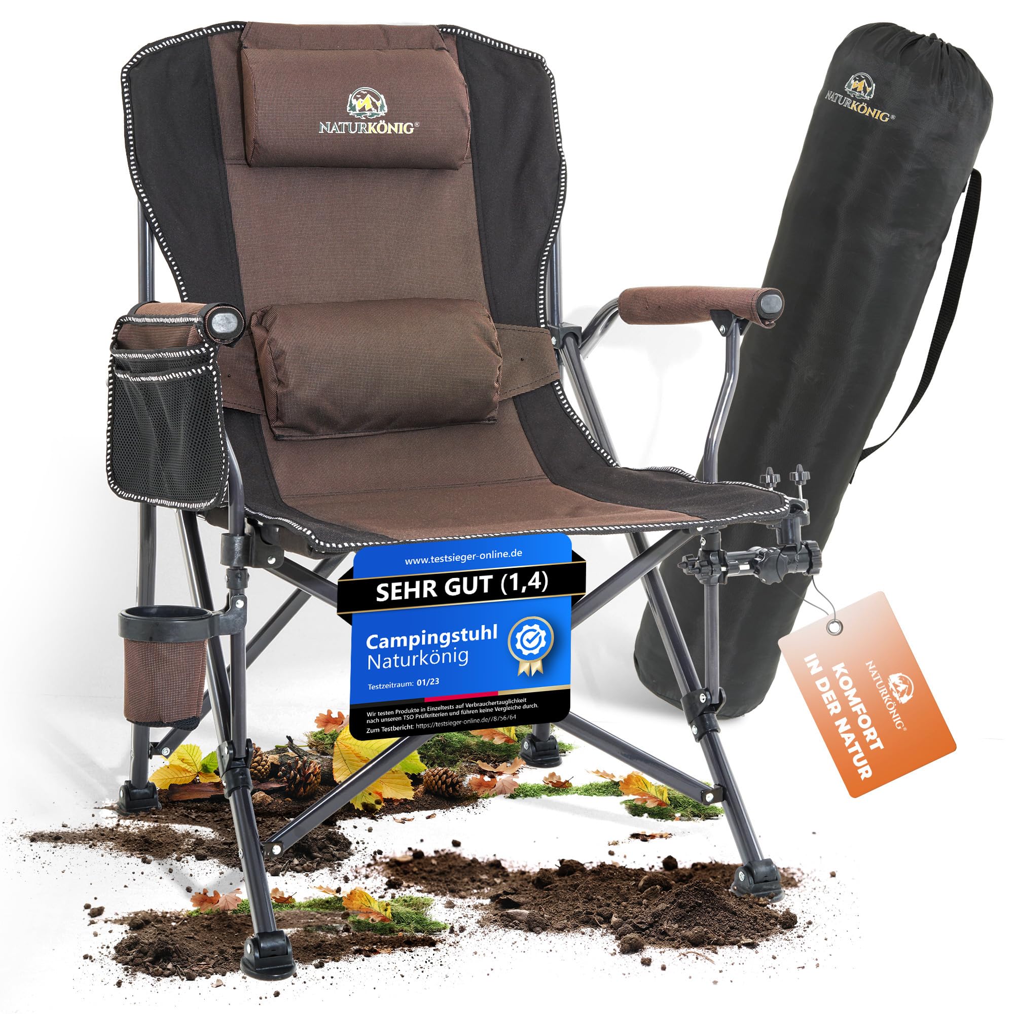 Naturkönig® Campingstuhl Faltbar bis 160 kg Große Sitzfläche Klappstuhl