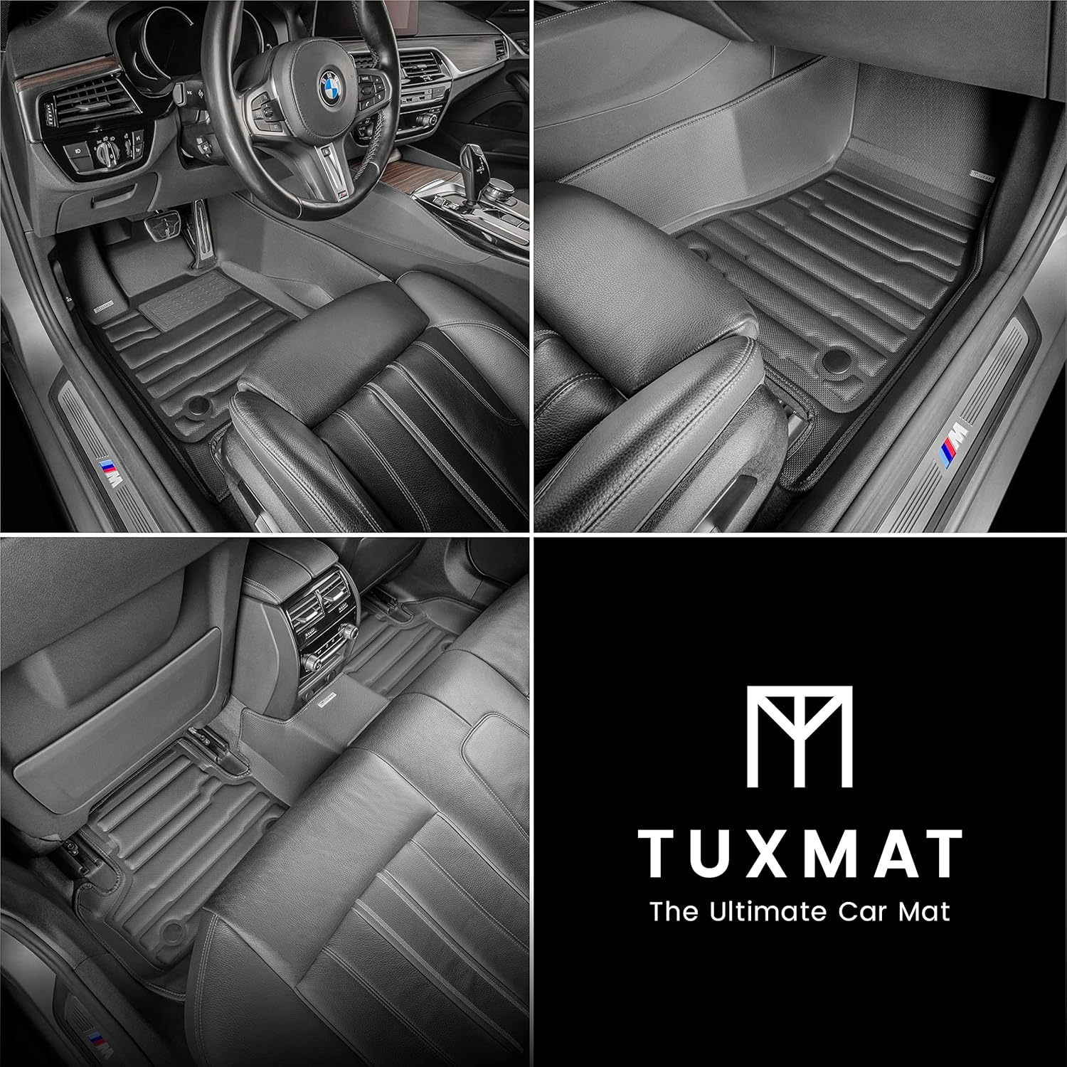 TuxMat - for BMW 5-Series Sedan 2017-2023 Models - Custom Car Mats - Maximum Coverage, All Weather, Laser Measured - This Full Set Includes 1st and 2nd Rows
