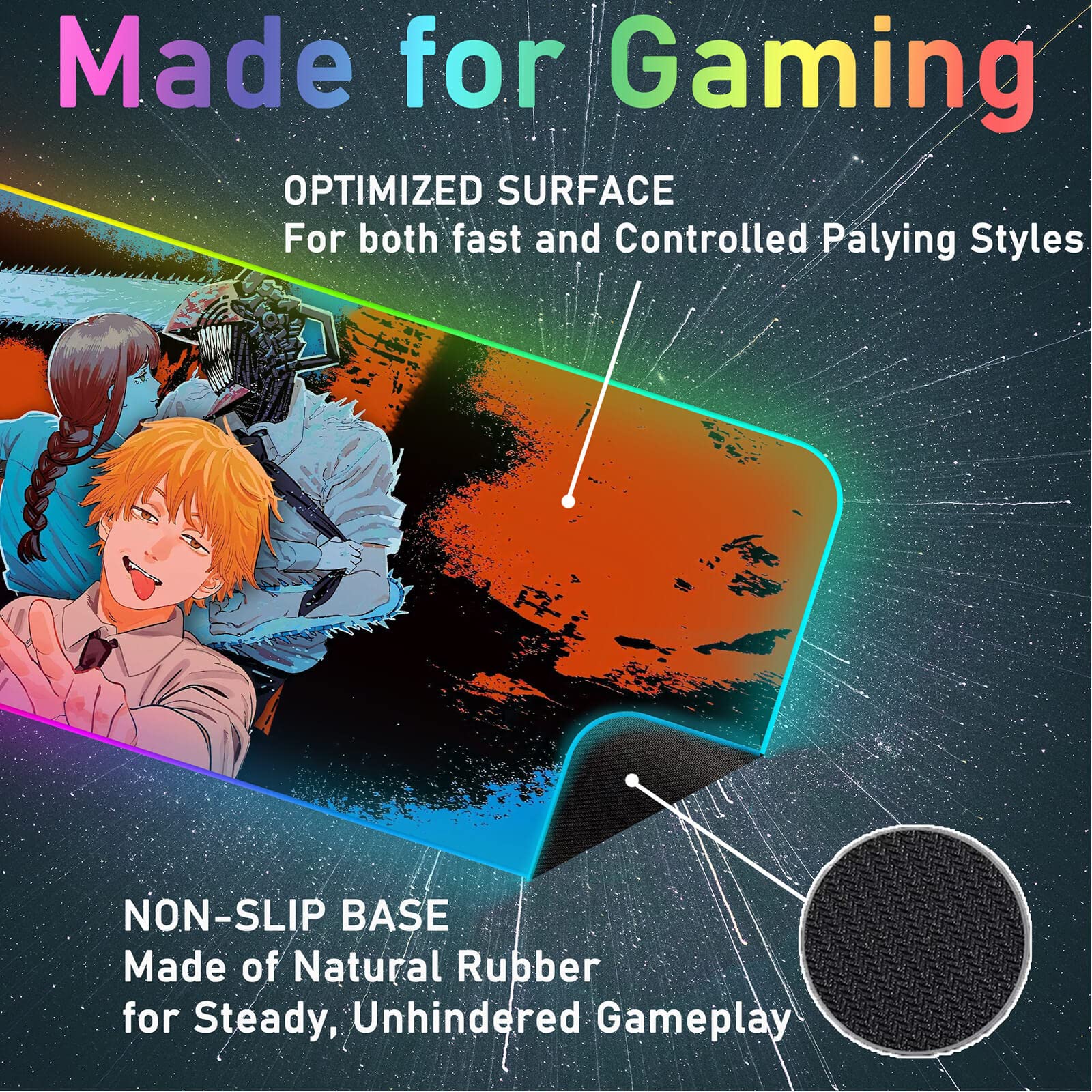 Bimormat Anime RGB Gaming Mouse Pad, 900X400X3mm Large Mouse Pad XXL, LED Desk Pad With Non-Slip Rubber Base And Durable Stitched Edges For Personal Gamer (90x40 Gsyunji - View #10