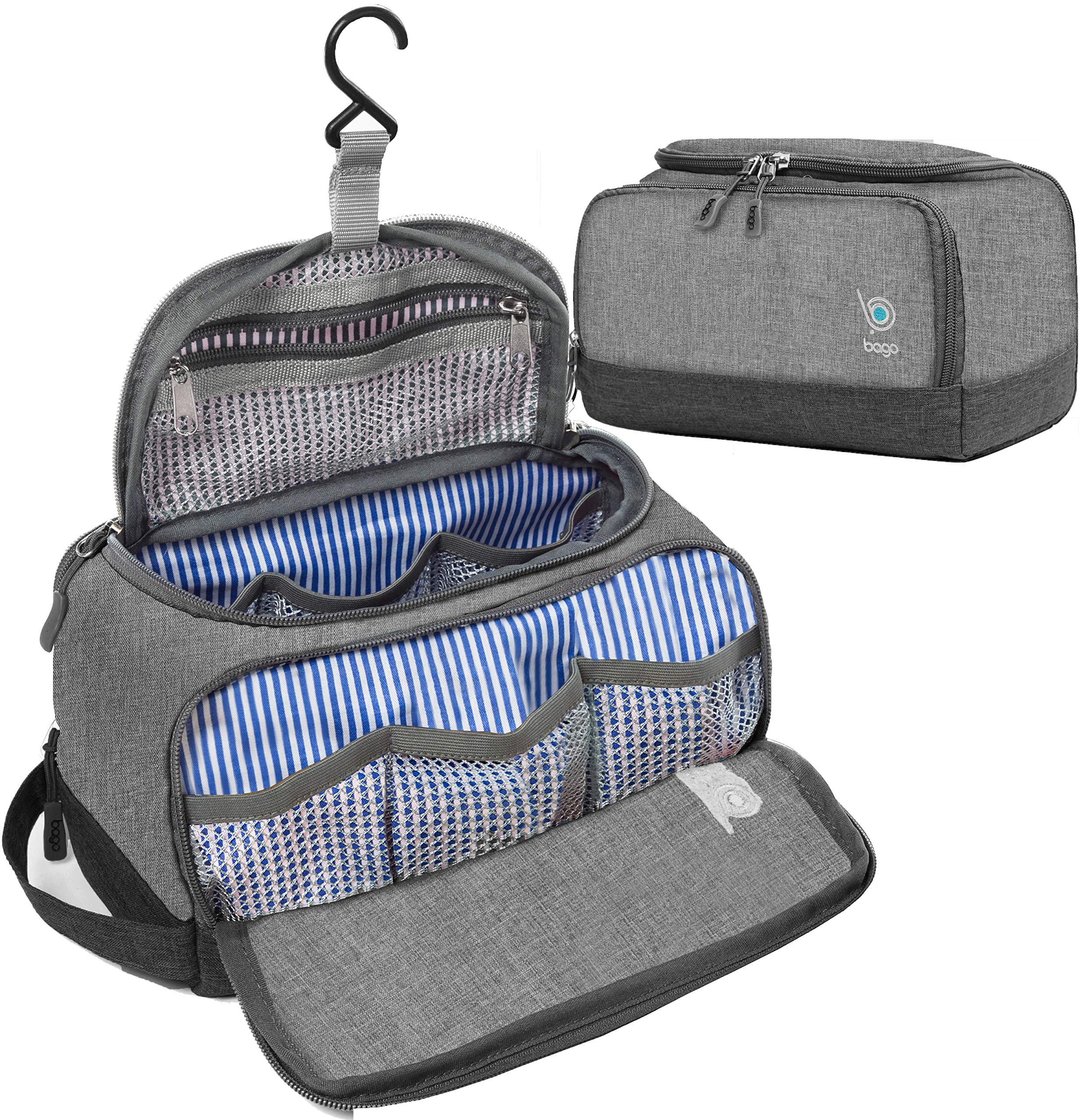 Bago Dopp Kit For Men - Shaving Kit Bags for Men - Shower Toiletry Travel Bag - Hanging Hook | Inner Organization | Mens Dopp Kit for Bathroom (Snow Gray)