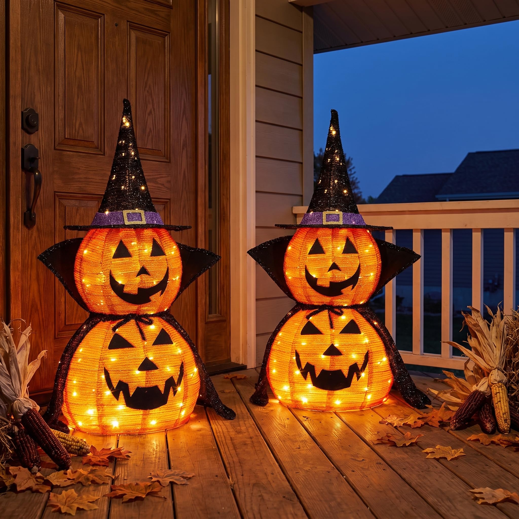 2 zucche Decorative Luminose Pieghevoli da 90 cm per Halloween