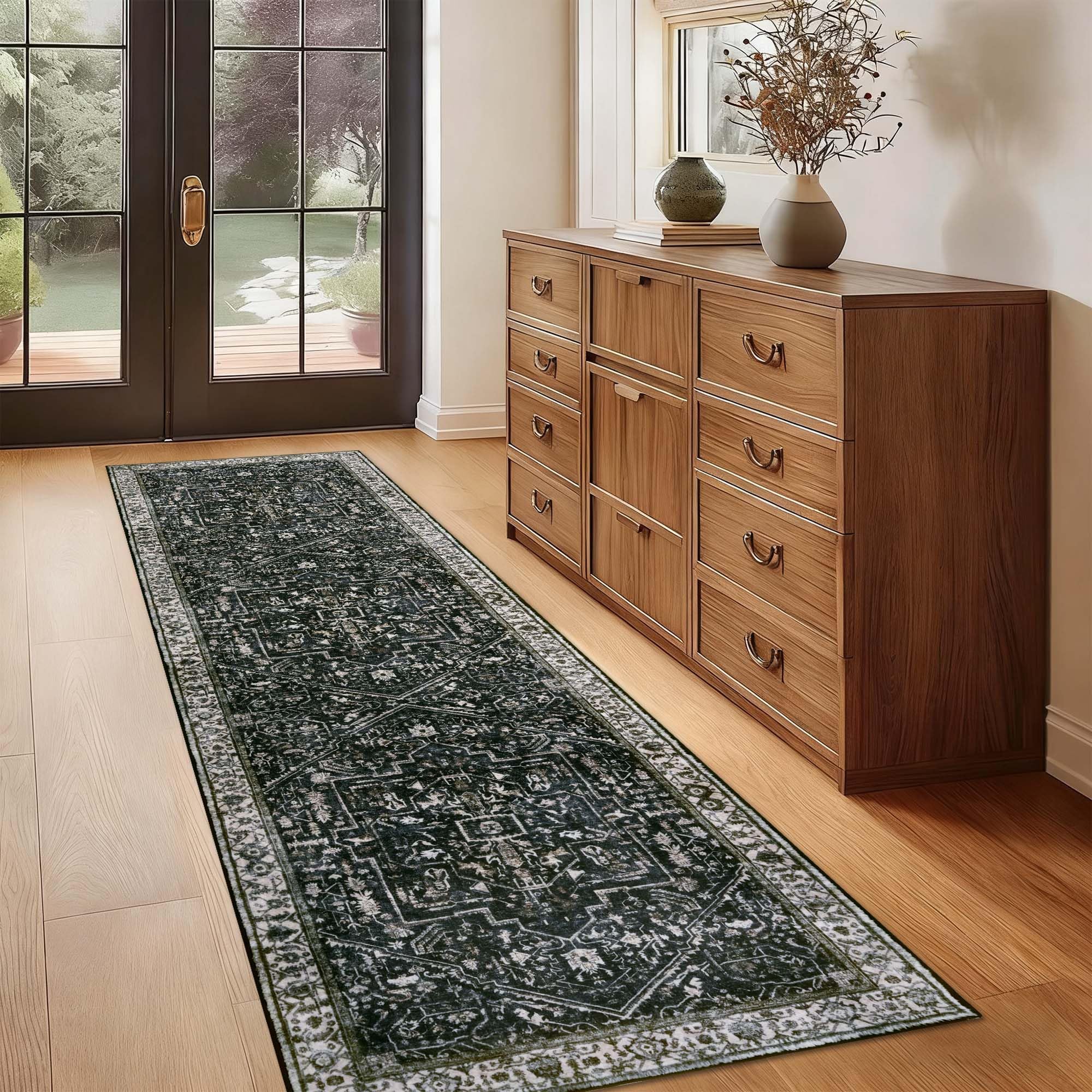 Homcomodar Hallway Runner Rug 65x240cm Carpet Runners for Hallways Non Slip Long Low Pile Runner Rugs for Hallway Bedroom Entryway Kitchen Laundry Room Dark Brown โ image 1