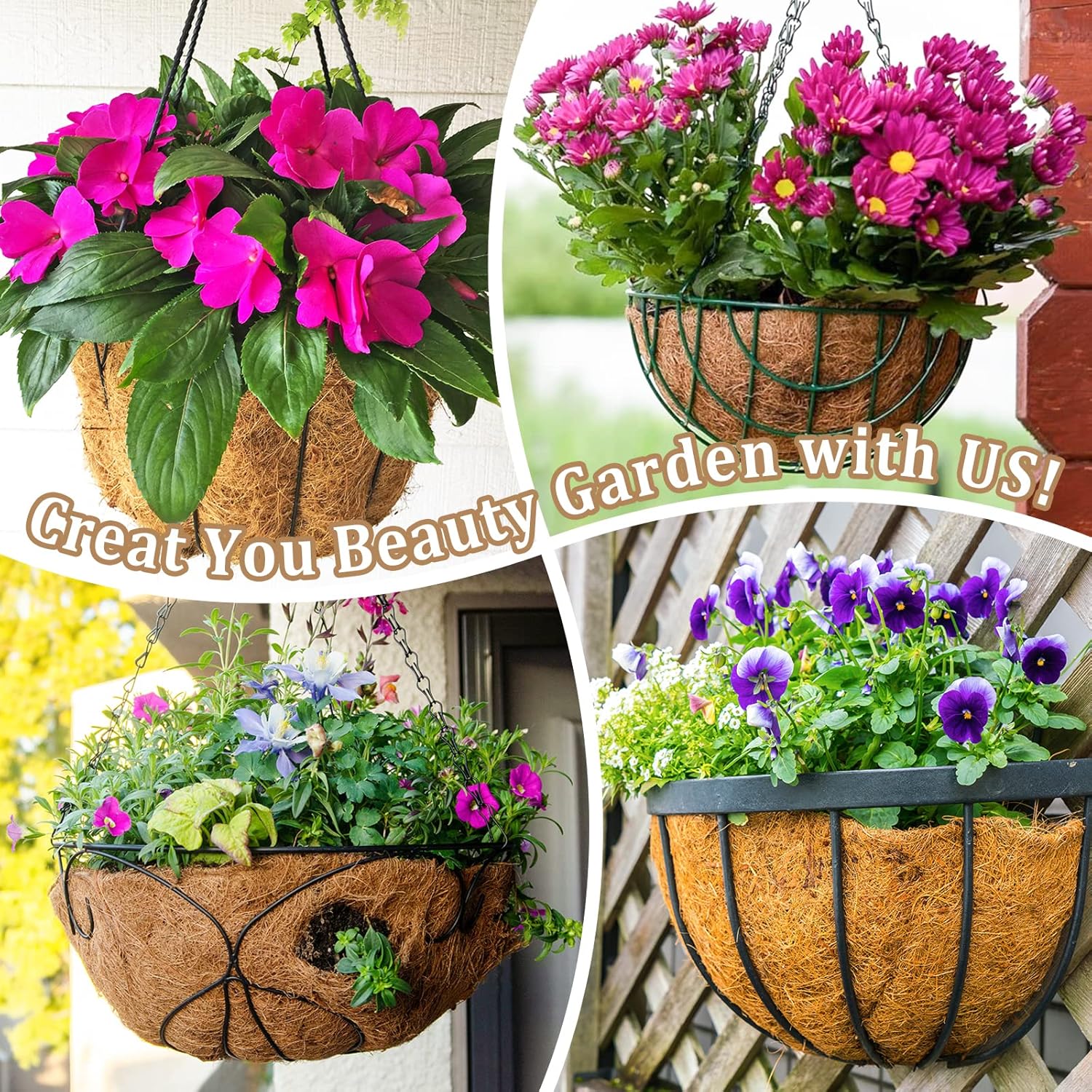 Legigo 4 Pack 20 Inch Hanging Basket Coco Liners Replacement, 100% Natural Round Coconut Coco Fiber Planter Basket Liners for Hanging Basket Flowers/Vegetables