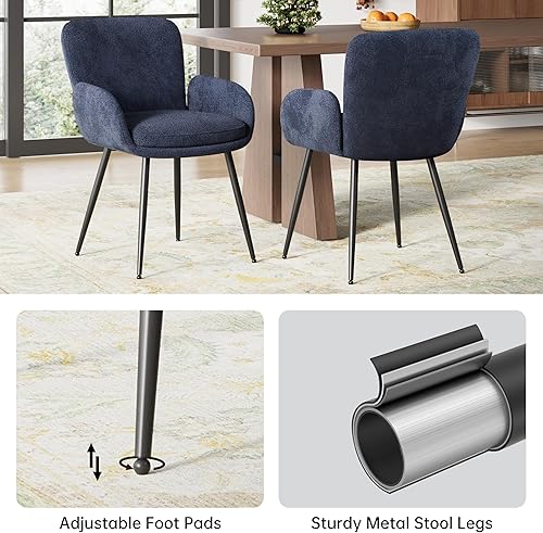 Miniatura 4 de VKNOW Juego de 2 sillas de comedor modernas, sillas de comedor tapizadas con reposabrazos, sillas de cocina con respaldo ergonómico curvado para