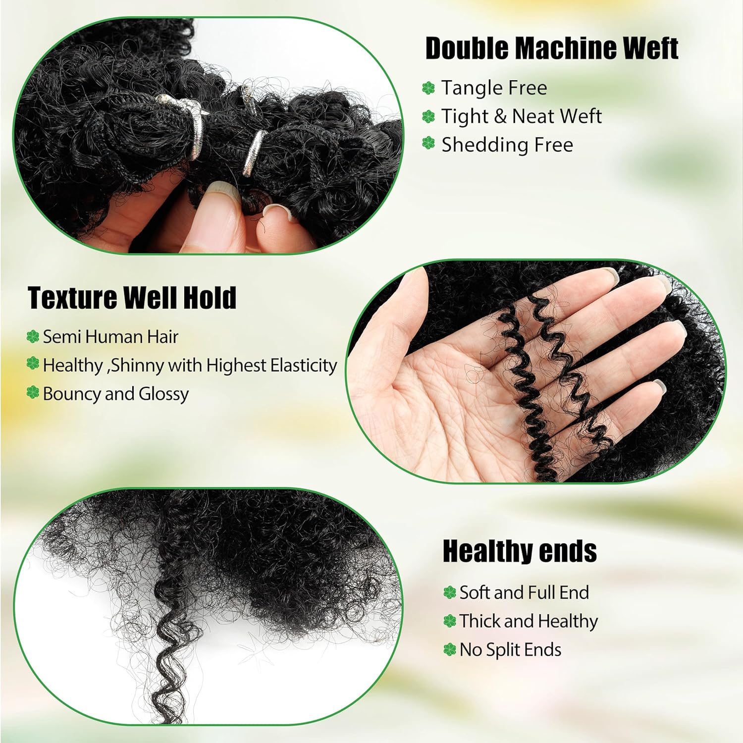 EV&ET Afro Kinky Curly Synthetic Hair Bundles 16 Inch 6 Pieces/Pack Natural Black Soft Heat Resistant Hair Weave Sew in Extensions for Women (Afro kinky #1B, 16 * 6)