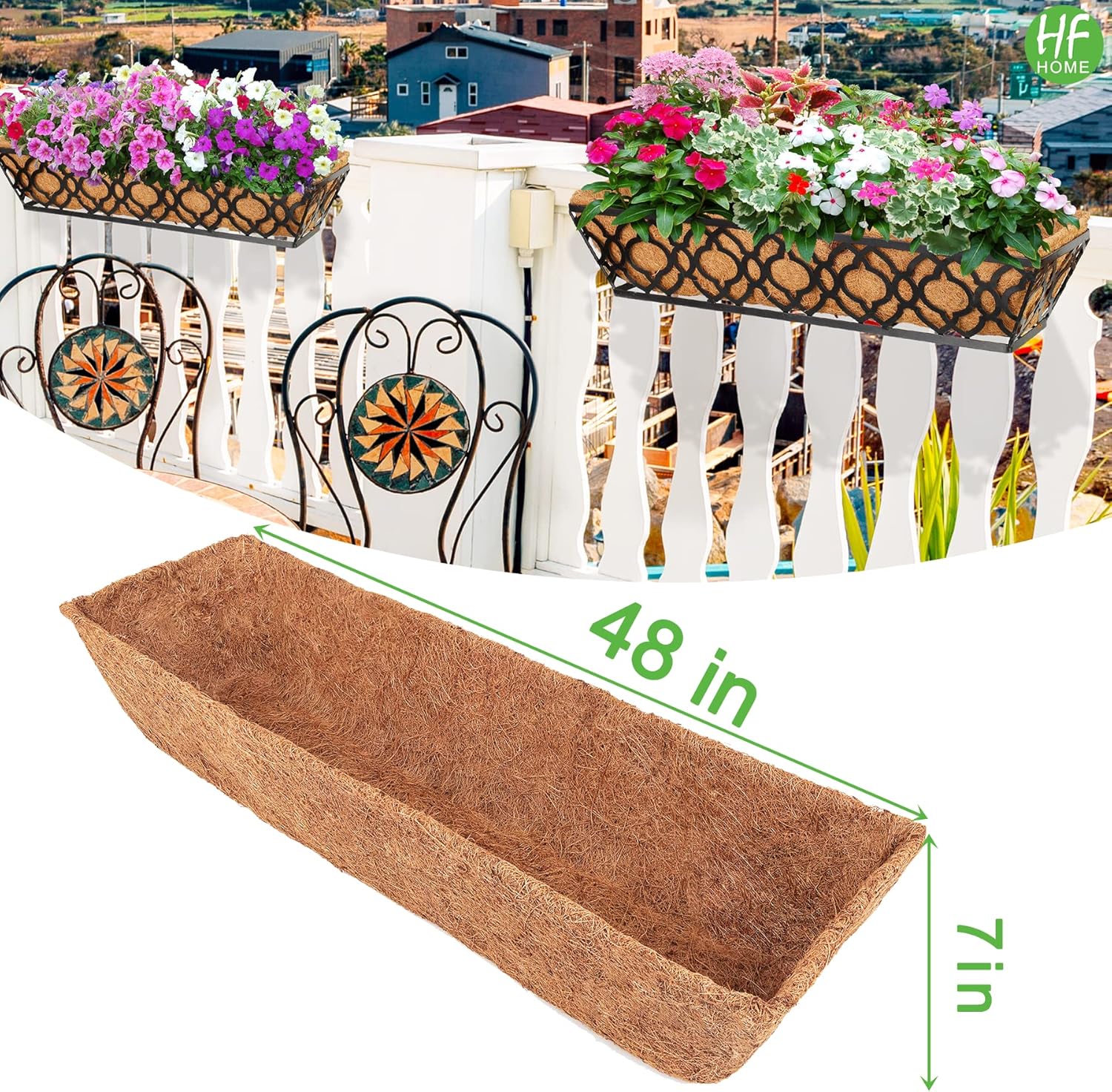HFHOME 48" Coco Fiber Replacement Liner, 48 inch Natural Window Deck Coco Liner for Window Box-2PCS