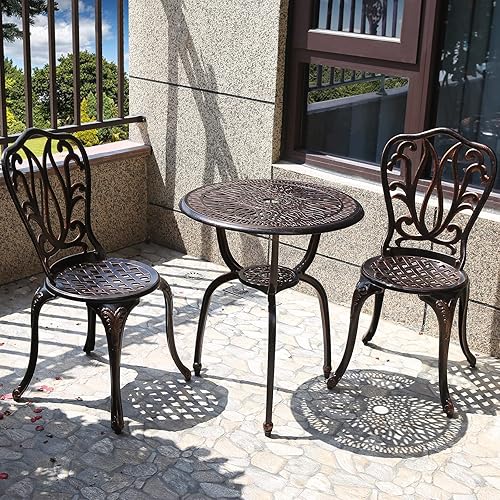 Juego de bistró de 3 piezas, juego de patio exterior, juego de mesa de bistró de aluminio fundido antioxidante para muebles de porche delantero de