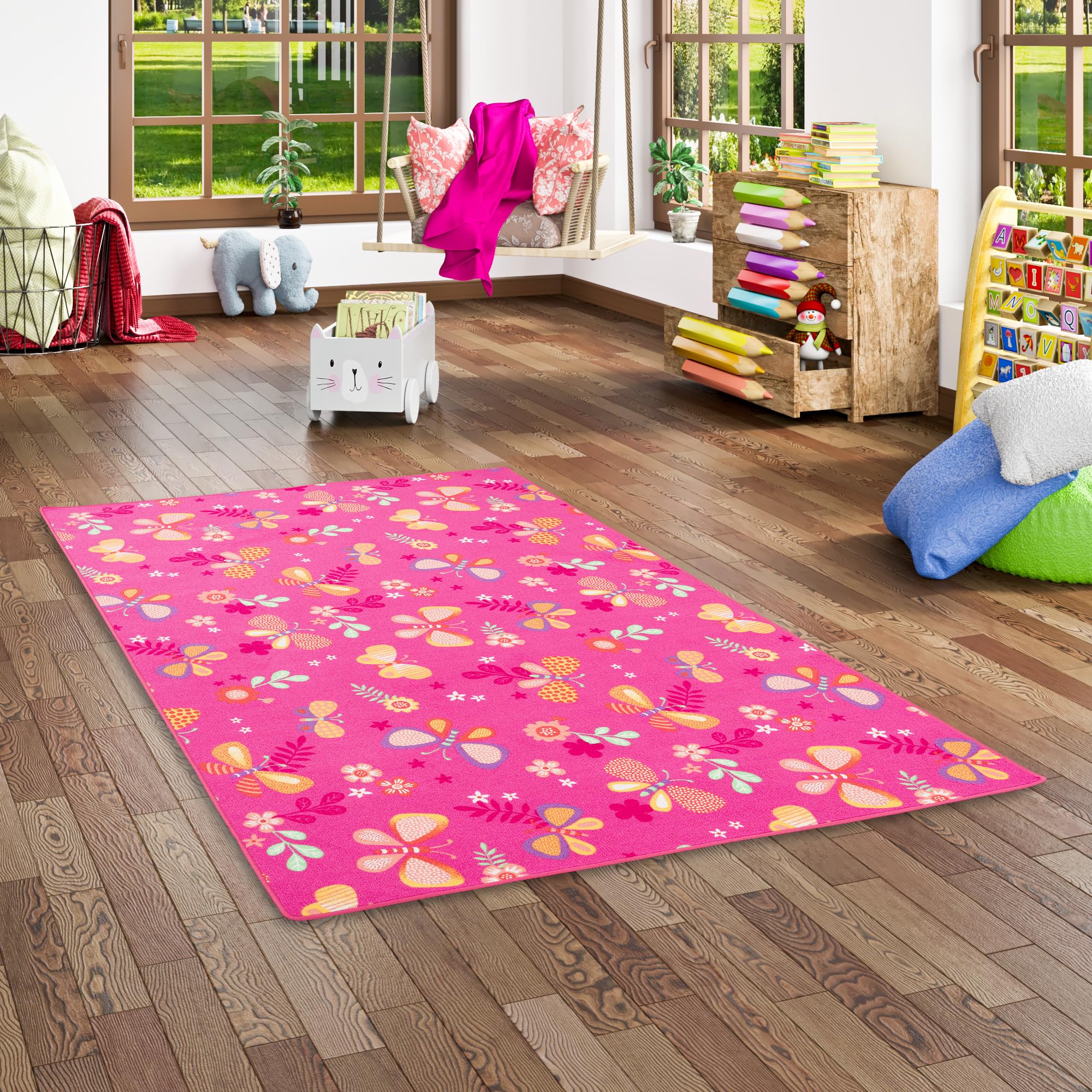 Snapstyle Tapis de Jeu pour Enfant Papillon en Rose - 17 Tailles Disponibles