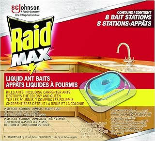 Raid Max Double Control Liquid Ant Killer Baits and Traps, Kills Ants Where They Breed, For Indoor Use, Child Resistant, 8 Bait Stations