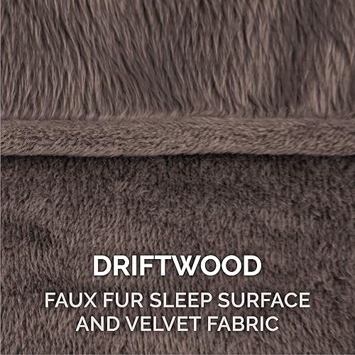 Miniatura 7 de Furhaven Cama ortopédica de espuma para perros, de pelo sintético y terciopelo, con diseño de caja de huevos, color marrón madera flotante, talla M