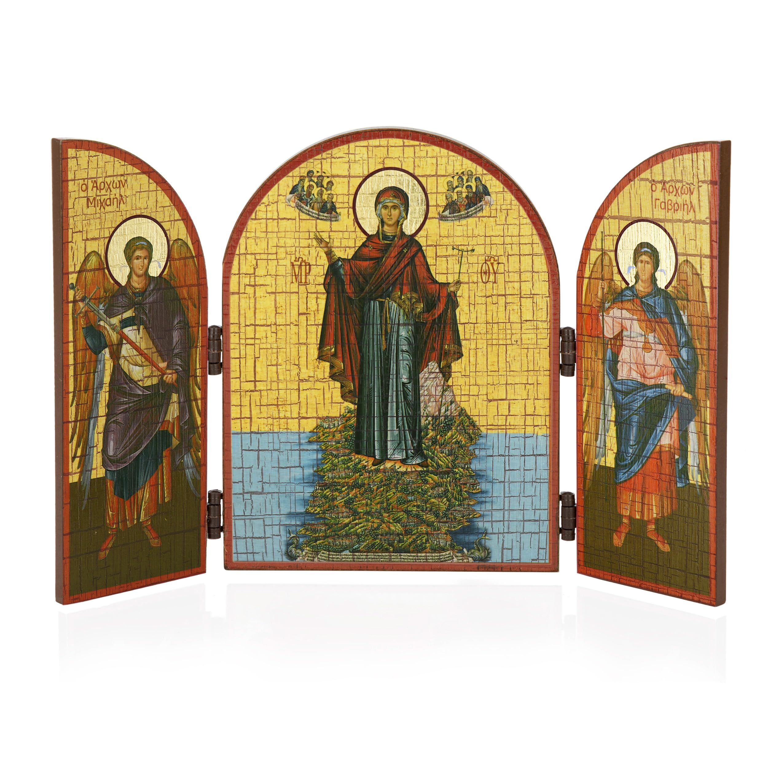 NKlaus Mother of God of Athos Icon Triptych Wood 25 x 16 cm Christian 13876, 25L x 16W cm