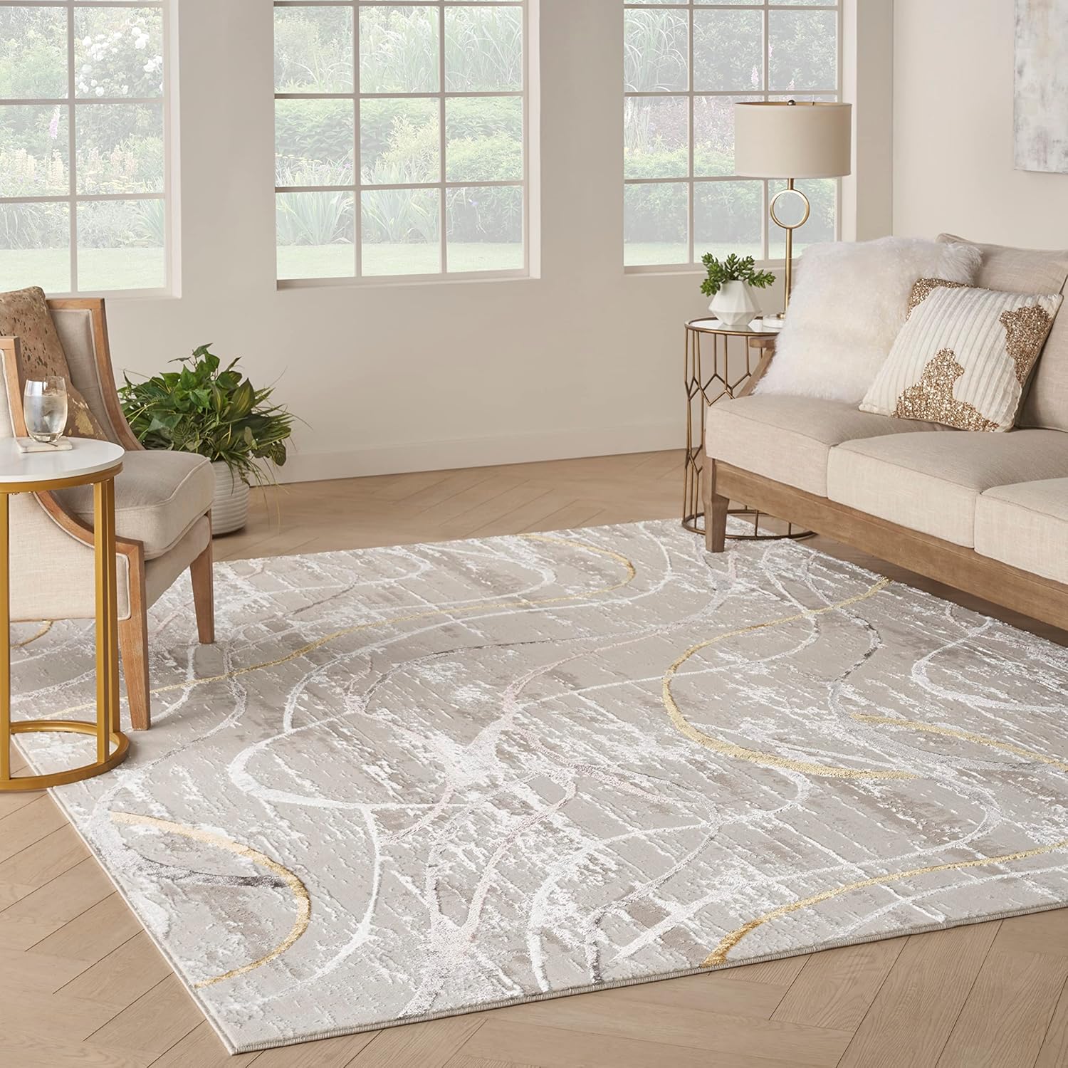 Nourison Home Glam Ivory Multicolor 9' x 12' Area Rug - Easy Clean, Non Shedding, Bed Room, Living Room, Dining Room, Kitchen (9' x 12')