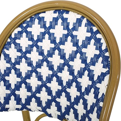Miniatura 5 de Christopher Knight Home Anastasia - Silla francesa para exteriores (juego de 2), color azul + blanco + acabado con estampado de bambú