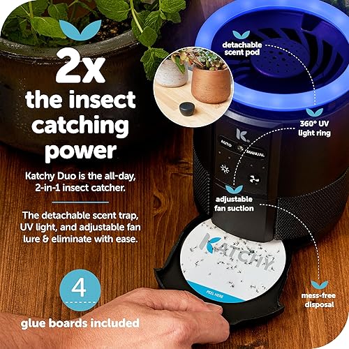Miniatura 2 de Katchy Duo – Trampa para Insectos Voladores de Interiores con Cápsula de Aroma – Efectiva de Día y Noche – Capturador de Mosquitos, Moscas de la