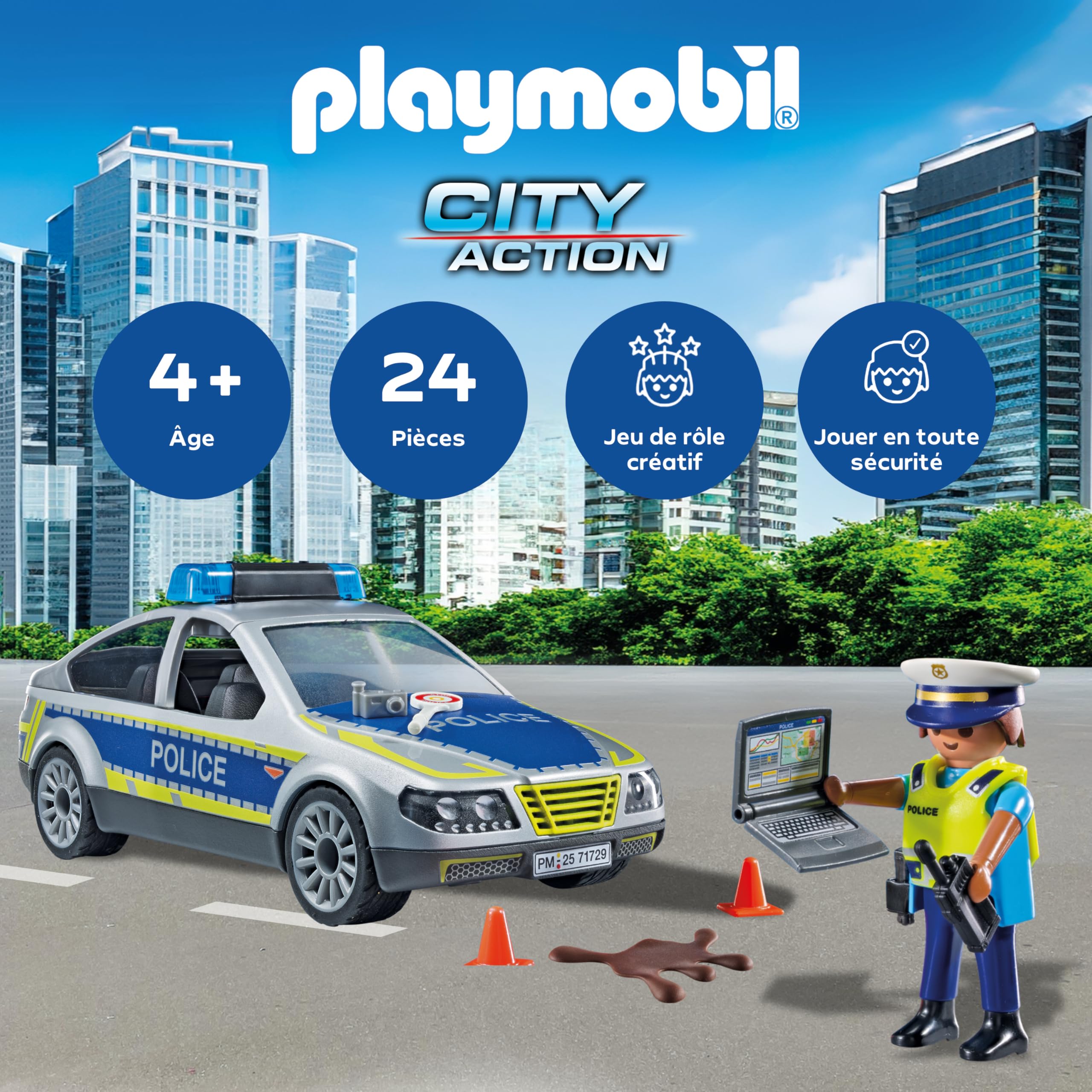 Playmobil | Action Heroes | Voiture de Patrouille de Police | Voiture de Police | Voiture Jouet | Jouet pour Enfants à partir de 4 Ans | 71729