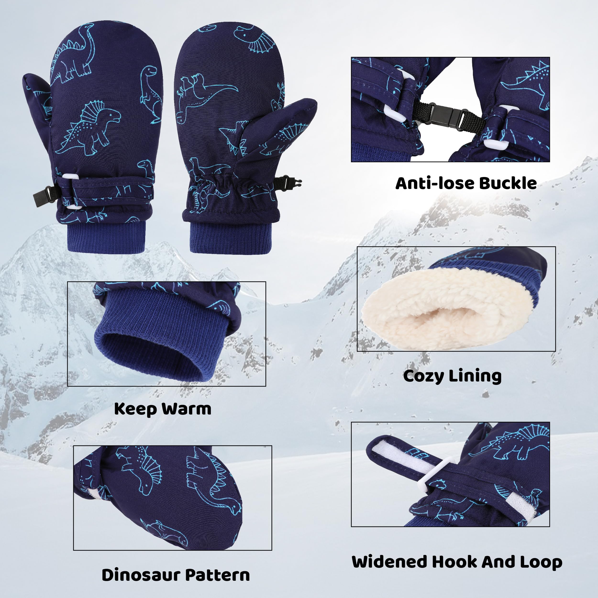 ENBAOHUI Manoplas impermeables para bebés, con rosca, impermeables, con forro polar, guantes de esquí para niños y niñas