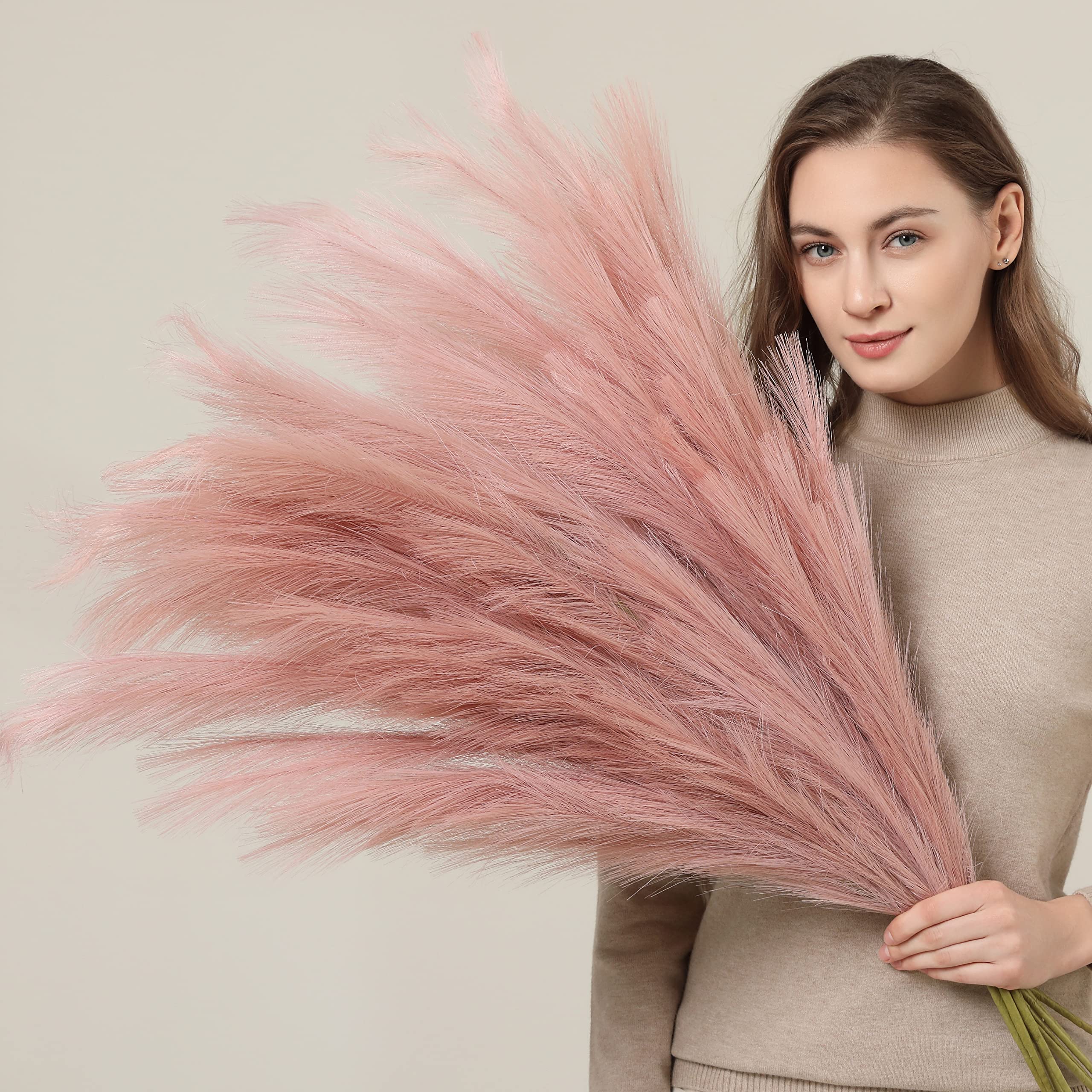 Perfnique Faux Pampas Grass, 5PCS Large Pampas Grass, Pompas, 43'' Tall