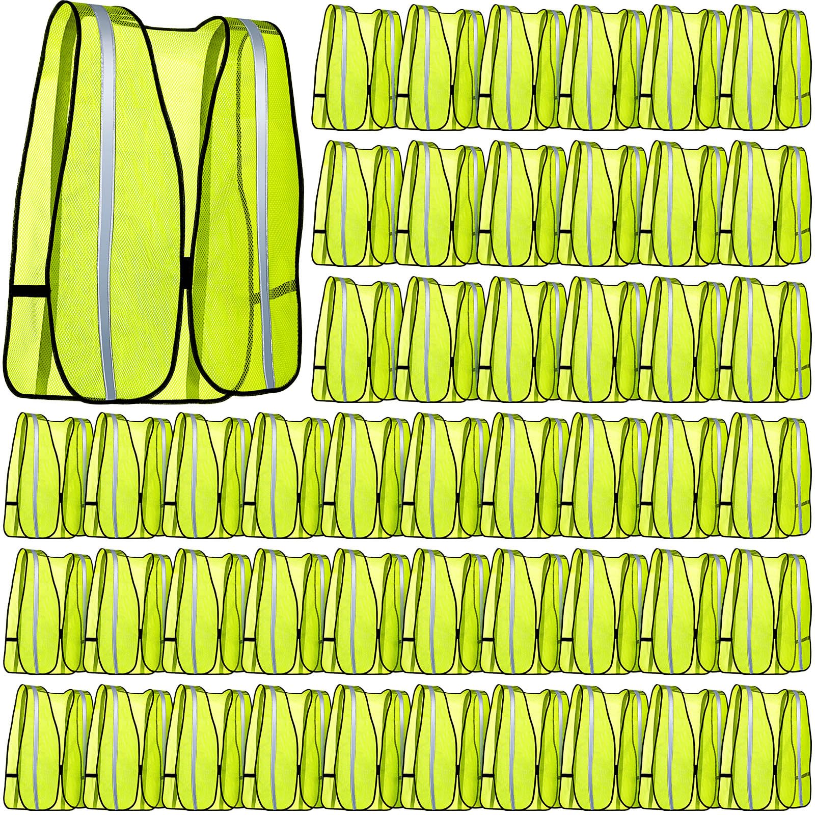 Jecery 60 Packs High Visibility Vest Safety Reflective Hi Visibility Mesh Vest Lightweight Neon Universal Size for Men Work Outdoor (M)