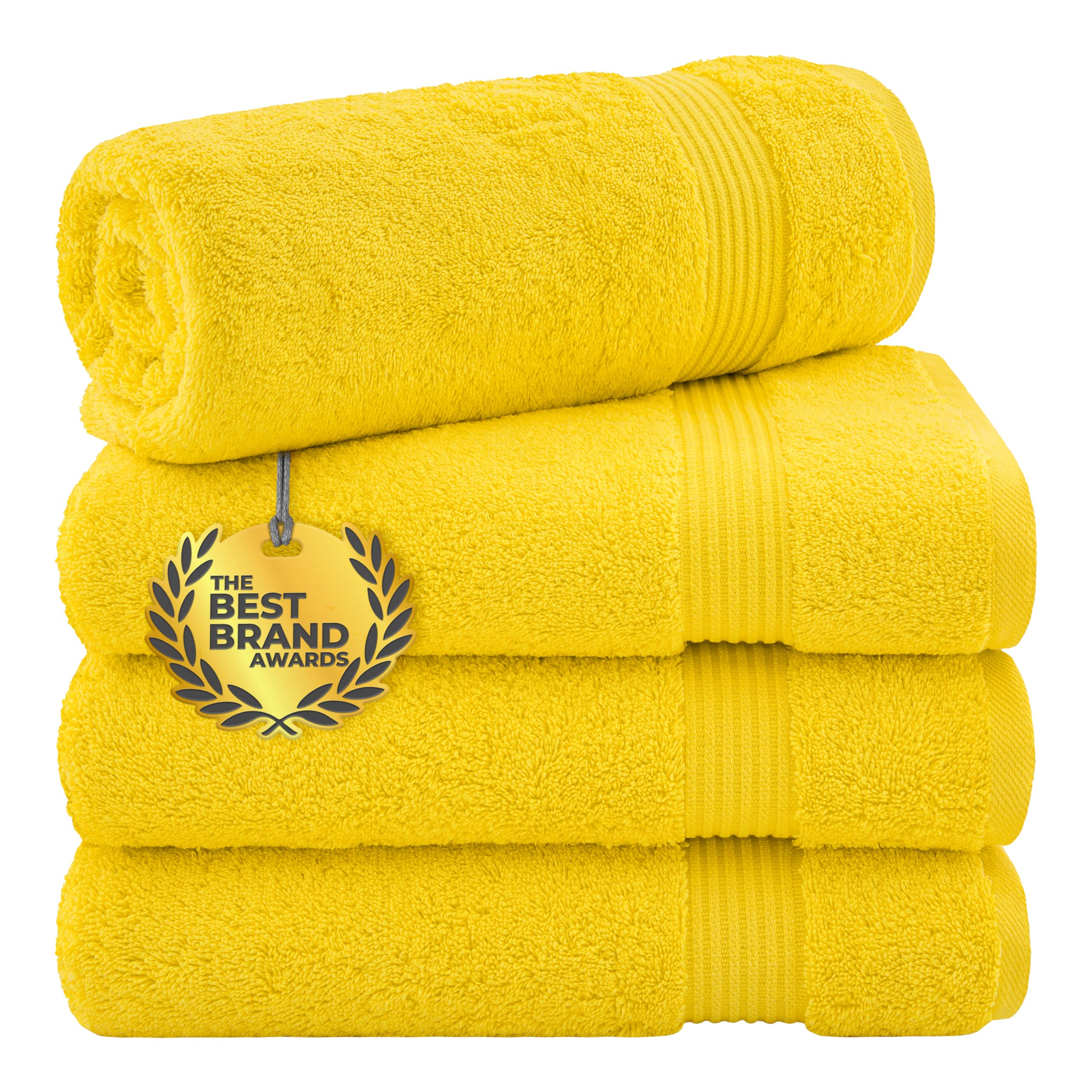 Cotton Paradise 4 Piece Turkish Bath Towels for Bathroom, 100% Cotton Extra Large Soft Plush Towels Bathroom Set, Yellow — image 1