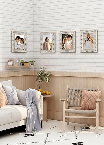 Miniatura 8 de Afuly Marcos de fotos de 8 x 10 pulgadas, marco de fotos bohemio, estilo marroquí, estilo desgastado y elegante, roble con patrón de cruz 3D, marcos