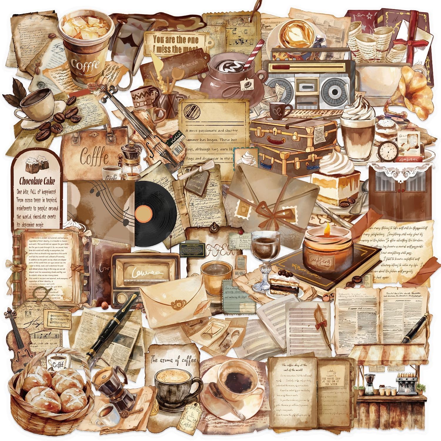Tivleed Brown Aesthetic Stickers, Vintage Stickers, Stickers For Scrapbooking, 50 Pcs Retro Coffee Theme Waterproof Vinyl Stickers For Journaling, Laptop, Water Bottle, Gift Decorations