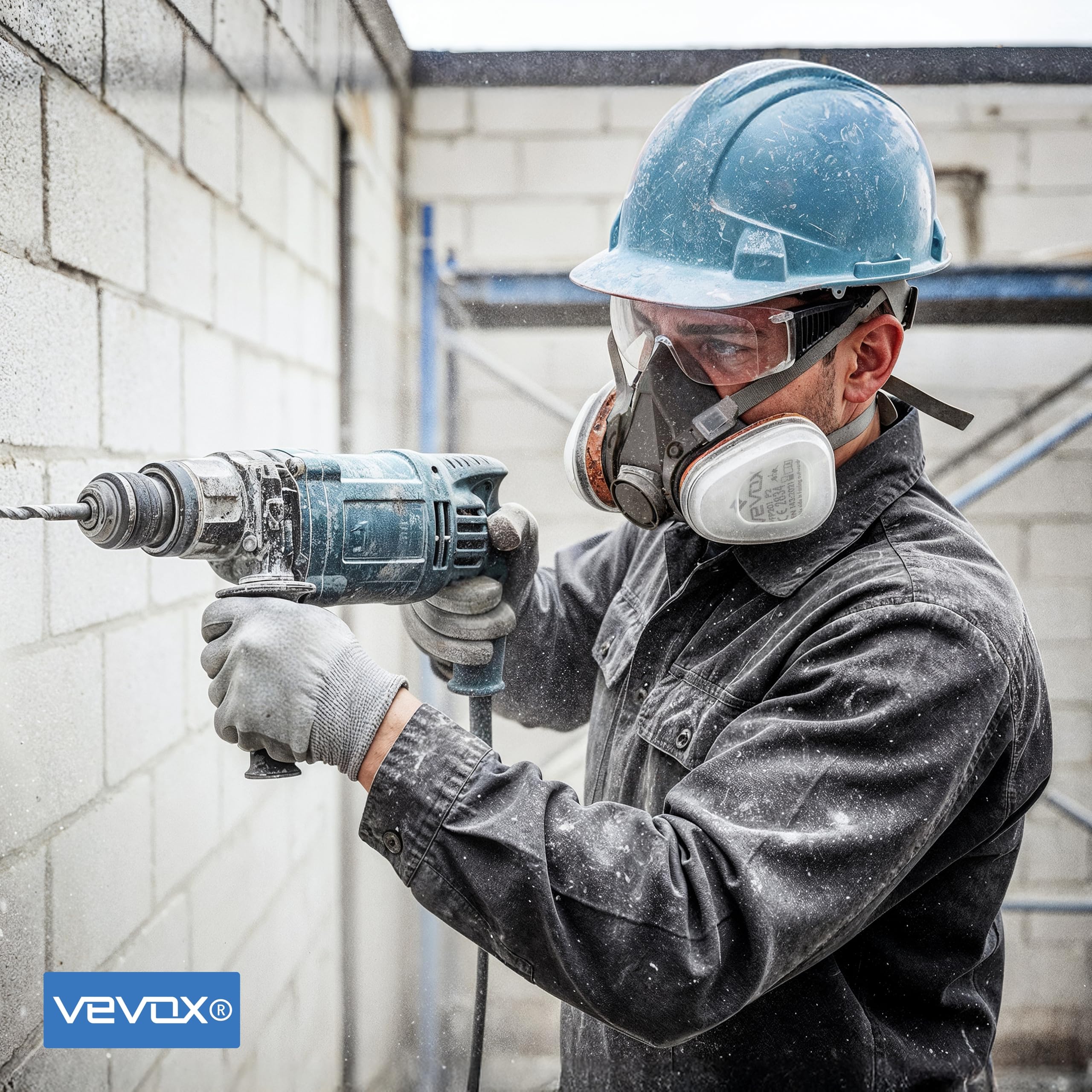 VEVOX® Maschera respiratoria con filtro A1P2 – Protezione da gas, vapori e polveri sottili – Ideale per verniciatura, levigatura e lavori edili – Con 6 filtri P2 antiparticolato e 2 A1 antigas