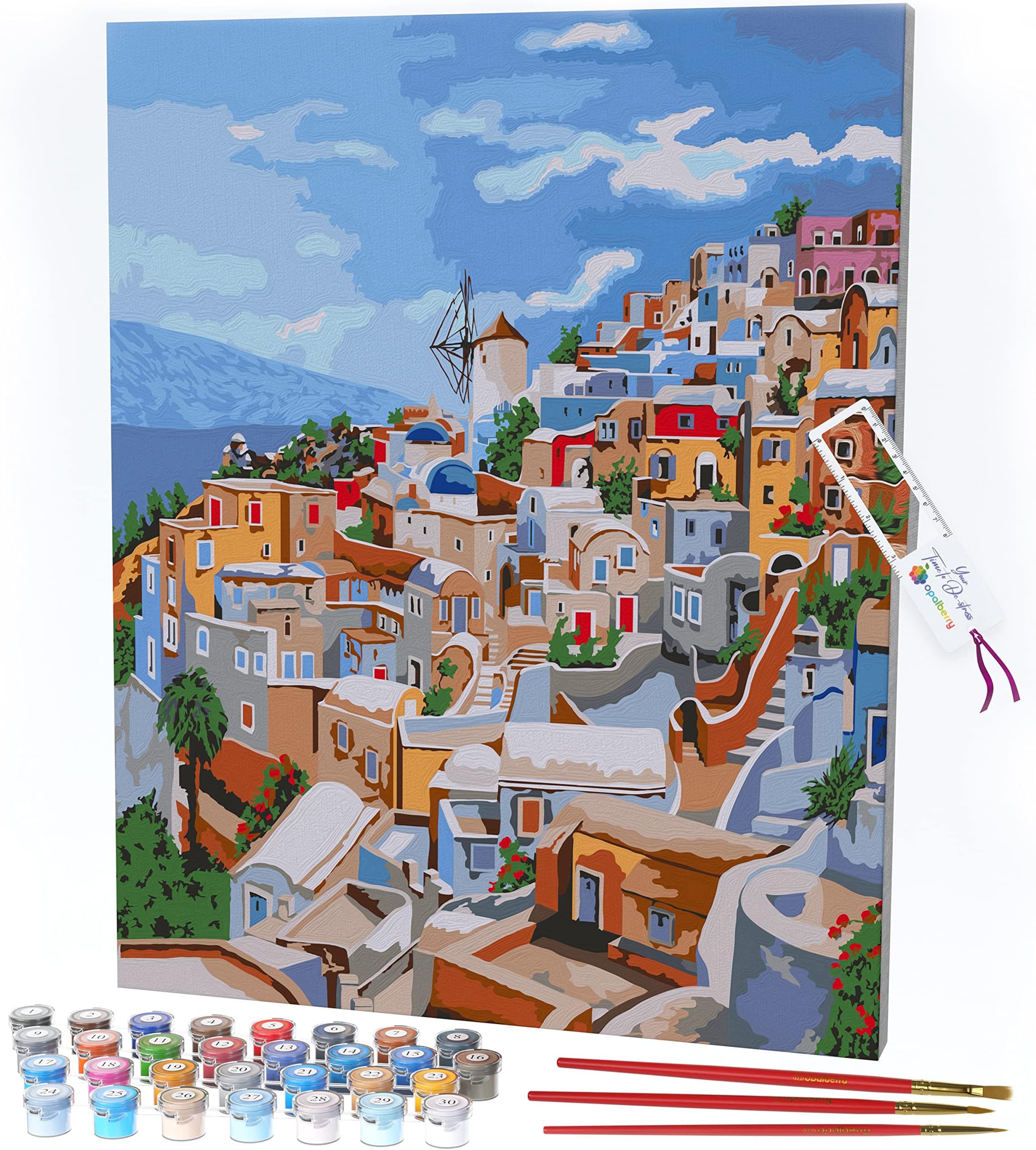 Opalberry Paint by Numbers for Adults - Number Painting Kit with Framed Canvas - DIY Painting by Numbers - 16x20in Acrylic DIY Oil Painting: Nataliia Zhekova's Santorini
