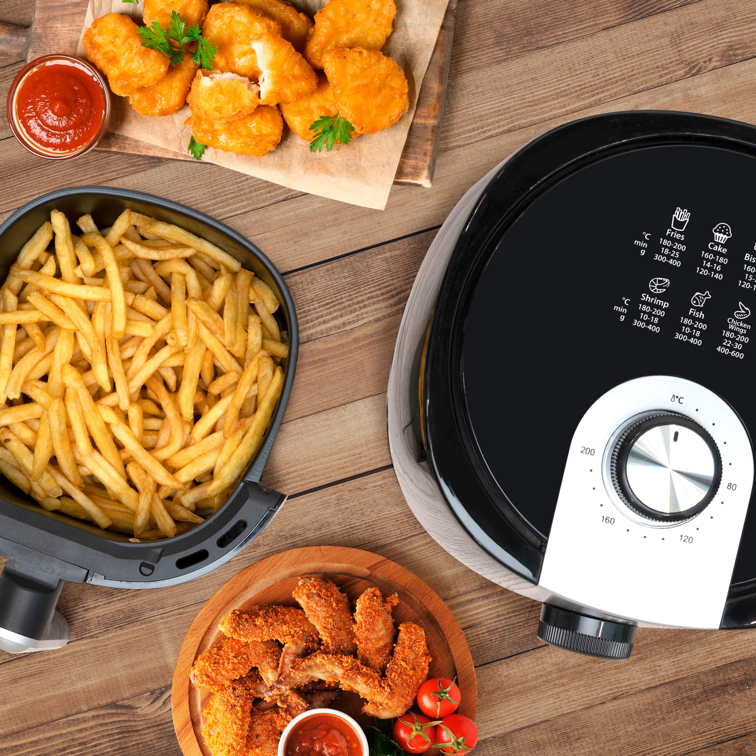 alpina Freidora Aire 2L - Air Fryer Adecuada para 2 a 3 Personas - Freidora sin Aceite con Temporizador y Temperatura Ajustable - Plástico - Negro